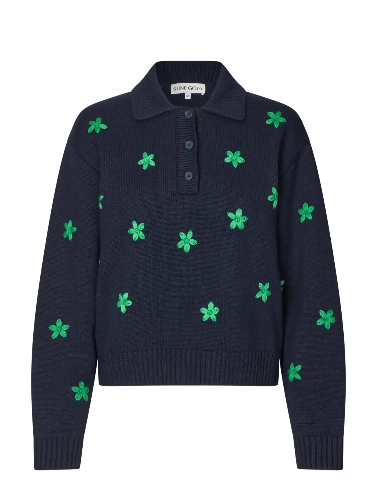STINE GOYA 2359 Midweight Wool, Relief Knit Po - Pullover - RELIEF KNITTED FLOWERS / navy