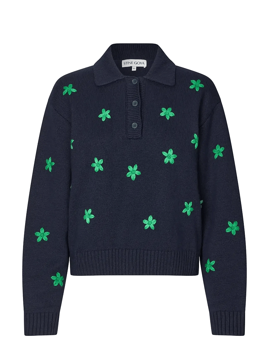STINE GOYA - 2359 Midweight Wool, Relief Knit Po - pullover - relief knitted flowers - 1