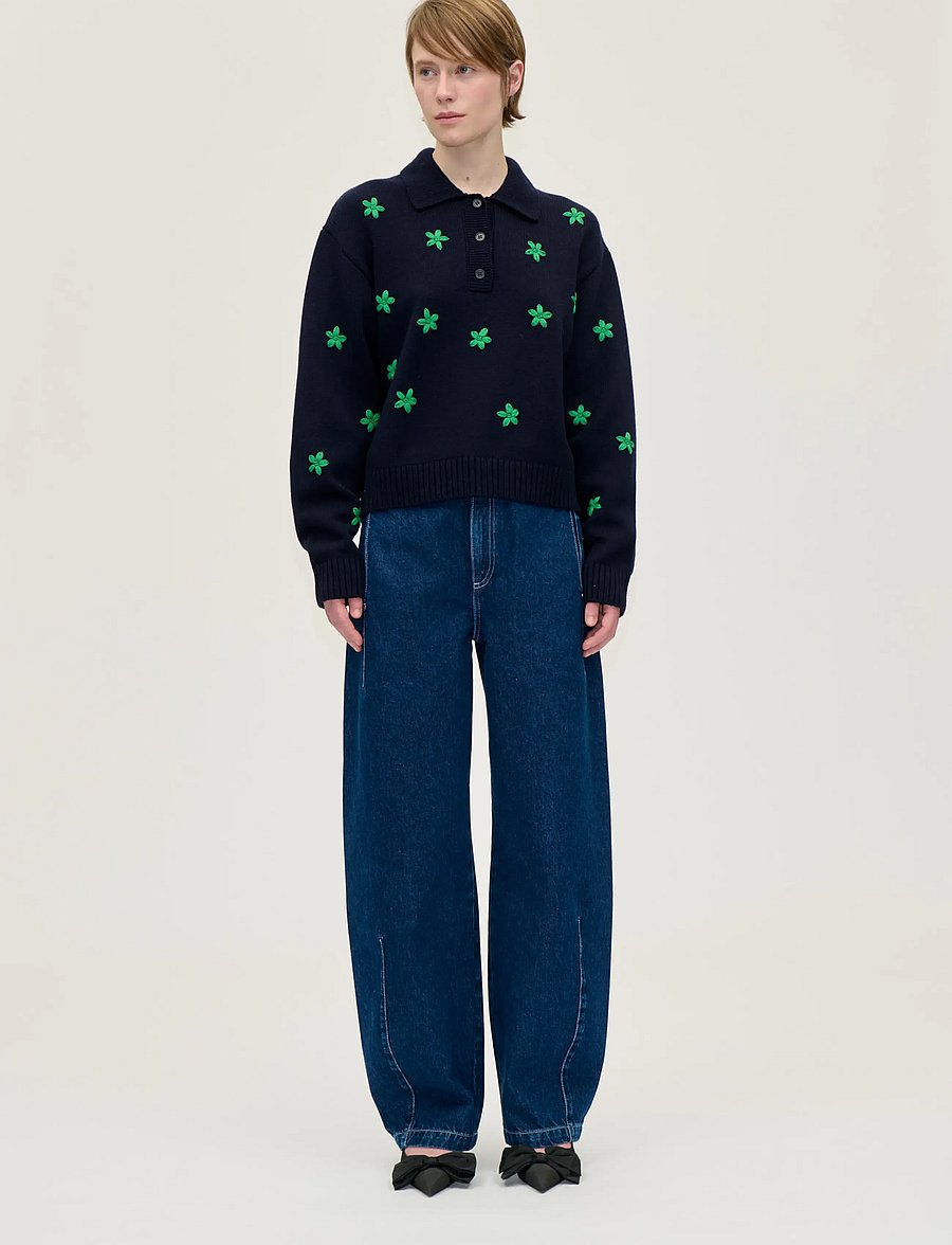 STINE GOYA - 2359 Midweight Wool, Relief Knit Po - pullover - relief knitted flowers - 0