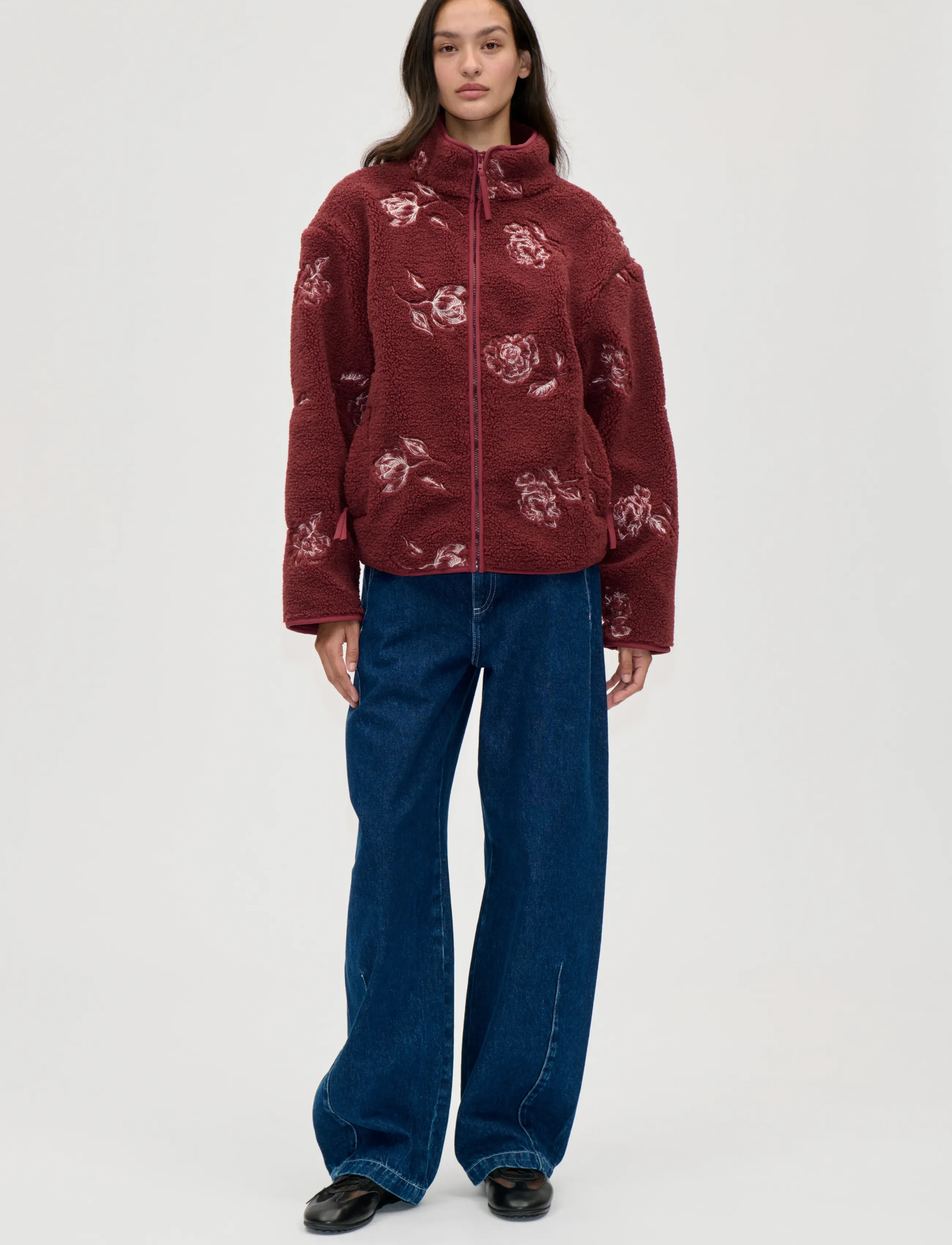STINE GOYA - 2412 Fleece / Nylon, Casual Zipper - fleece & mellanlager - sketch of a rose - 0