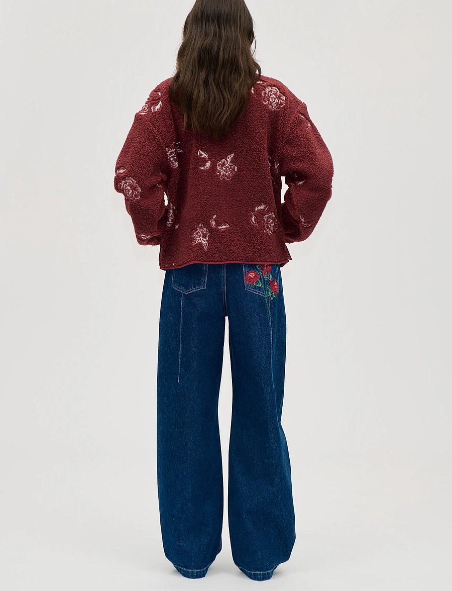 STINE GOYA - 2412 Fleece / Nylon, Casual Zipper - fleece & mellanlager - sketch of a rose - 3