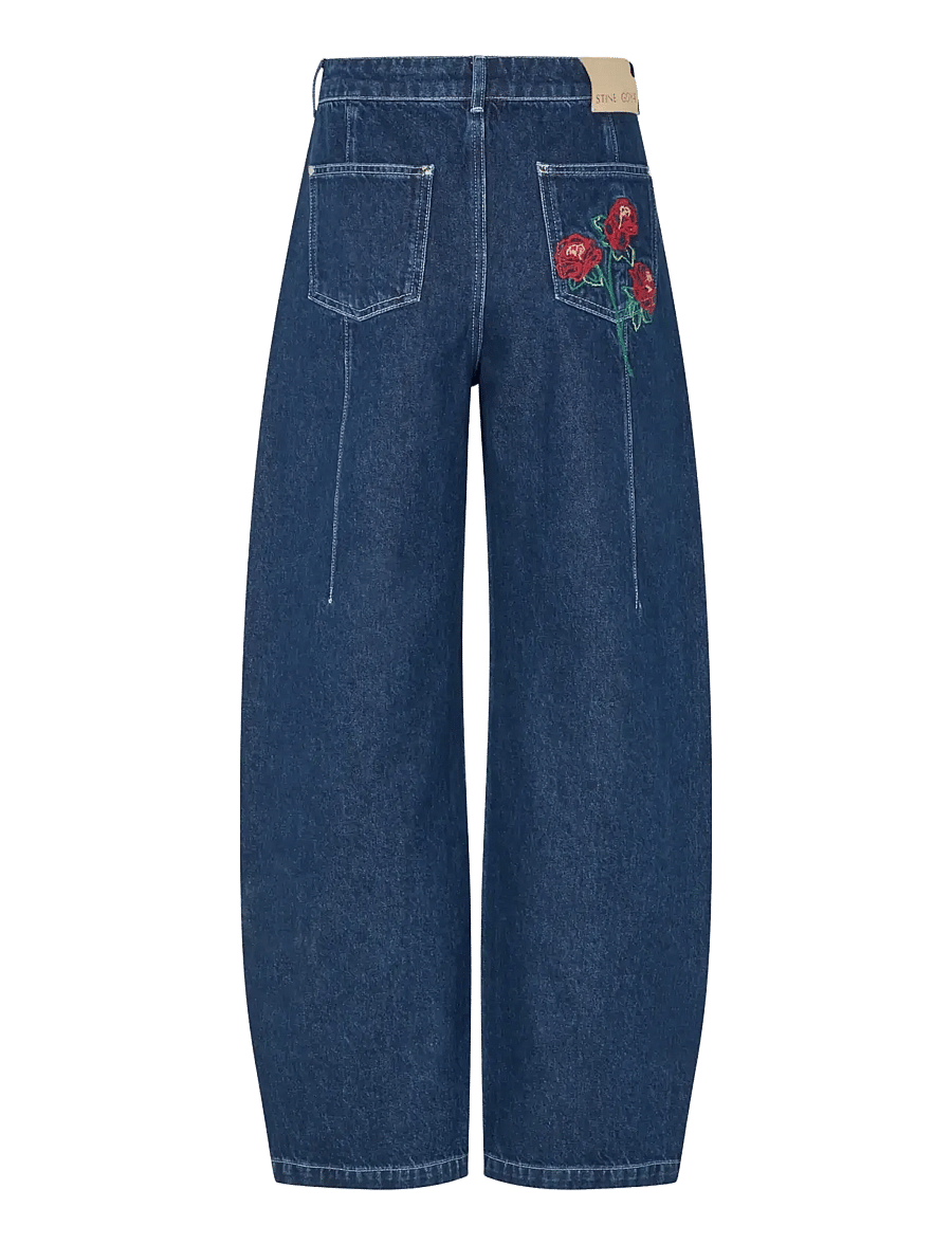 STINE GOYA - 2453 Double Rinse Denim, Barrel Fit - barrel jeans - rose embroidery - 2