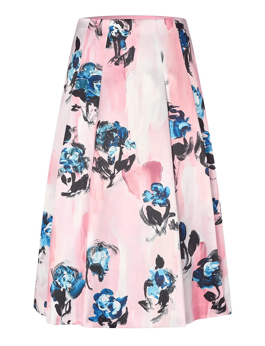STINE GOYA - 2574 Cotton Mix Duchess, Voluminous - midi skirts - blue roses on blush - 1