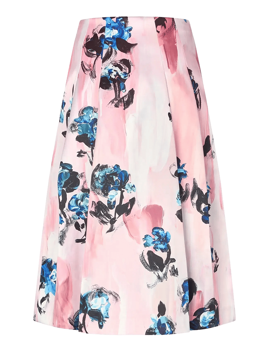 STINE GOYA - 2574 Cotton Mix Duchess, Voluminous - midi skirts - blue roses on blush - 2