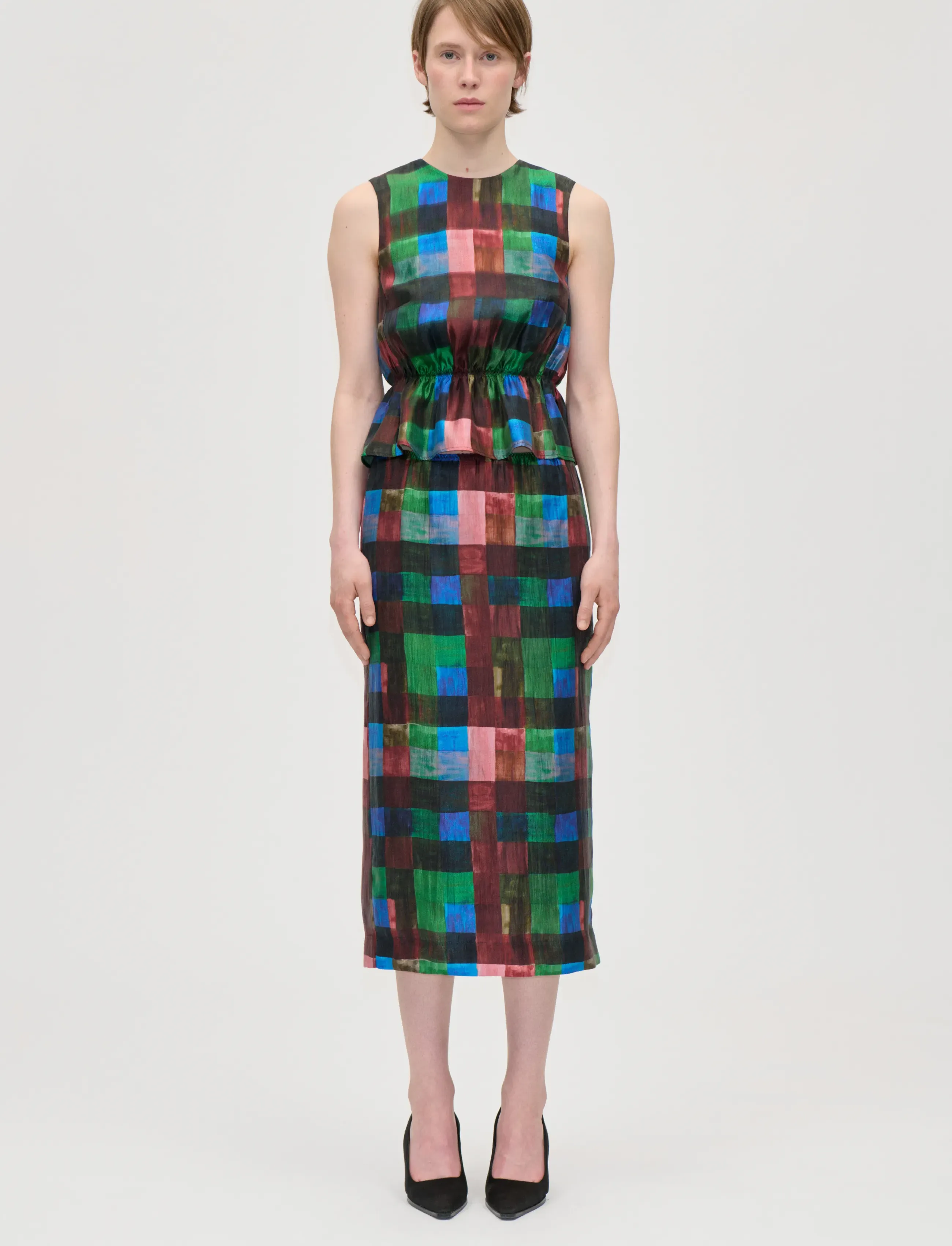 STINE GOYA - 2568 Soft Woven, Midi Skirt With El - midi kjolar - watercolor checks - 0