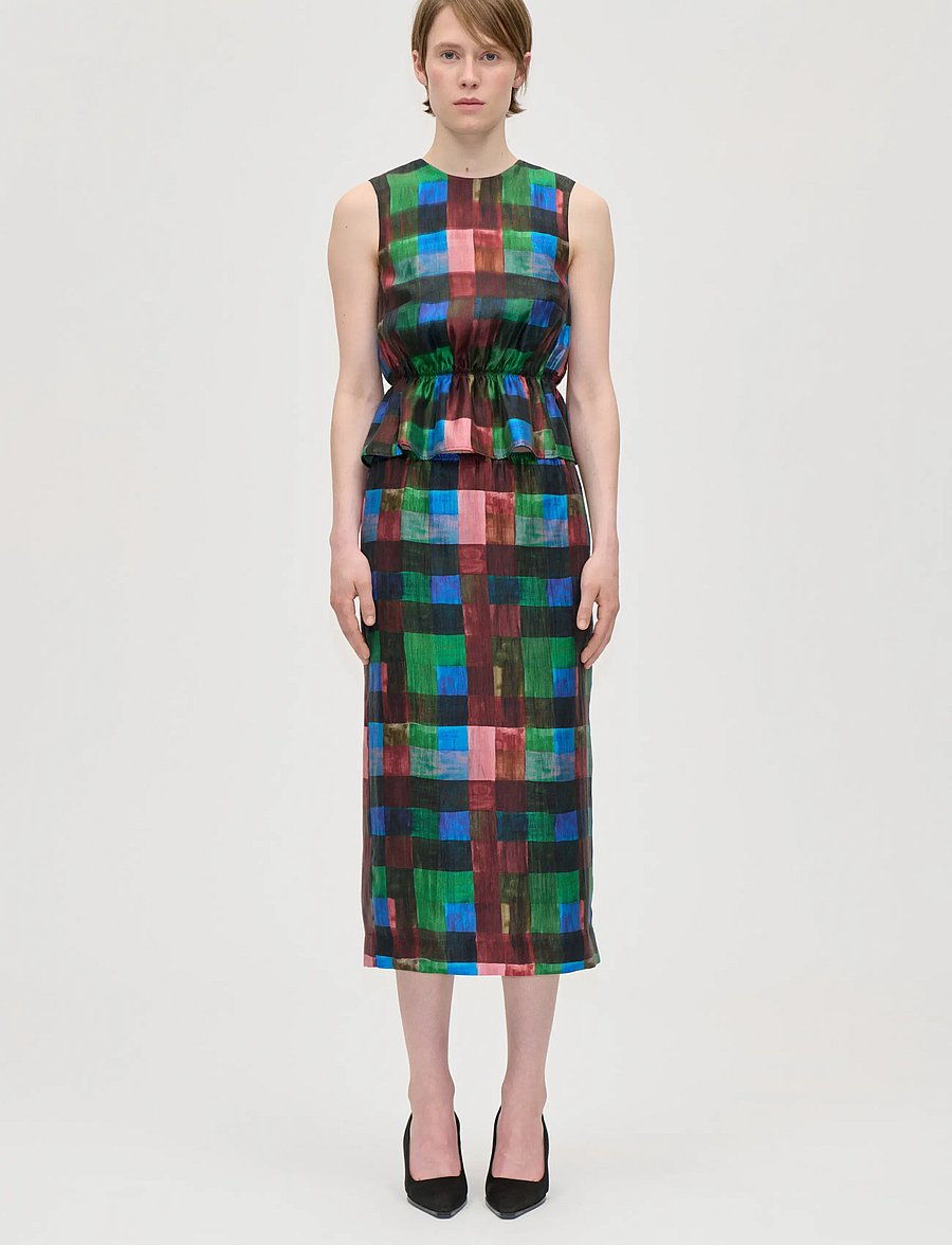 STINE GOYA - 2568 Soft Woven, Midi Skirt With El - midi kjolar - watercolor checks - 0