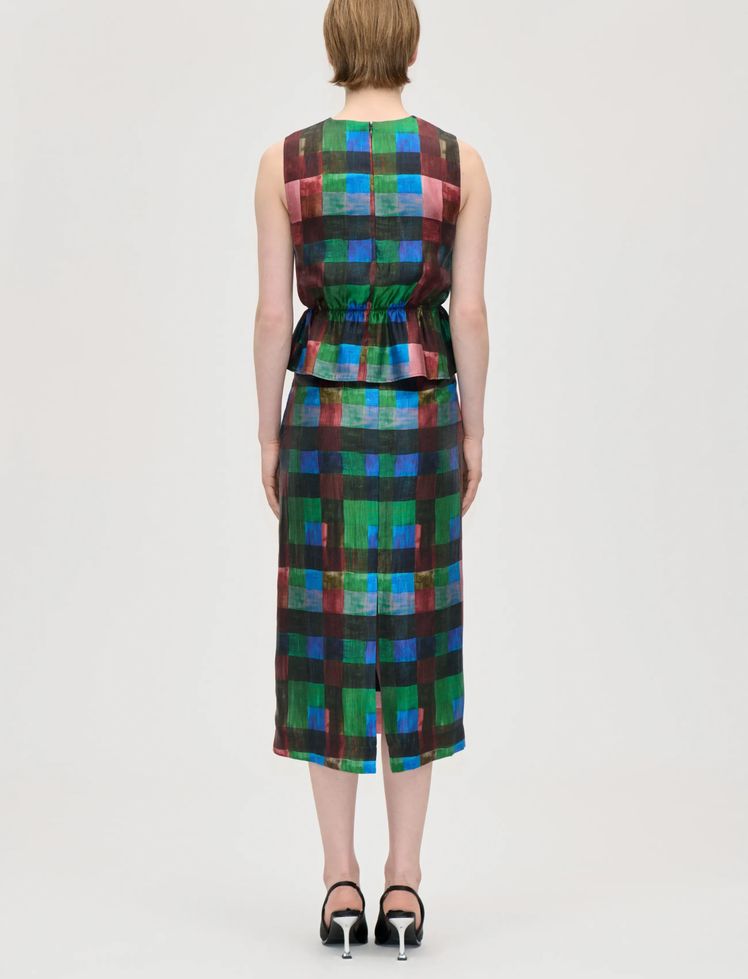 STINE GOYA - 2568 Soft Woven, Midi Skirt With El - midi kjolar - watercolor checks - 3