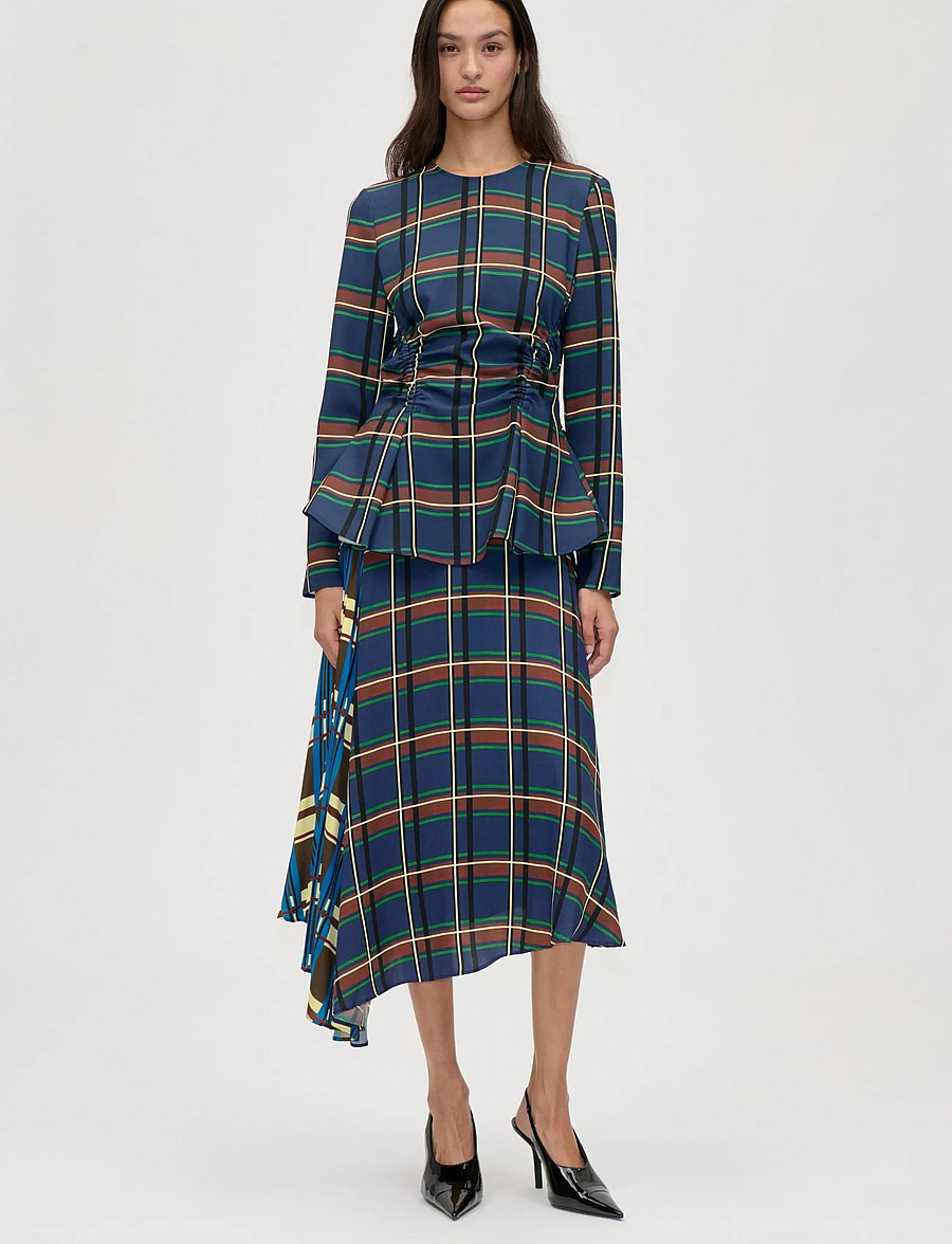 STINE GOYA - 2570 Fluid Silk Blend, Skirt Asymme - midi kjolar - crosschecks - 0