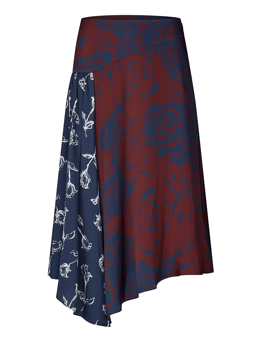STINE GOYA - 2570 Fluid Silk Blend, Skirt Asymme - midi kjolar - graphic rose burgundy - 1