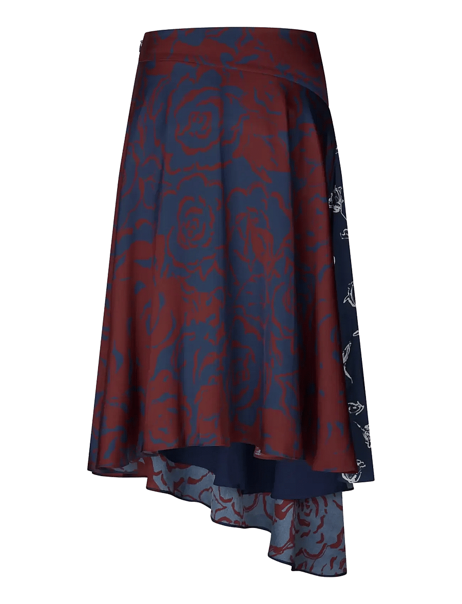 STINE GOYA - 2570 Fluid Silk Blend, Skirt Asymme - midi kjolar - graphic rose burgundy - 2