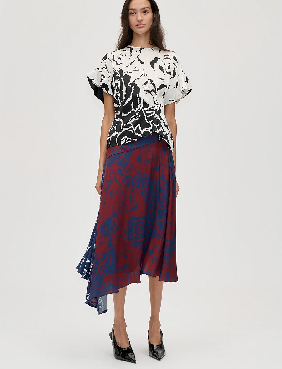 STINE GOYA - 2570 Fluid Silk Blend, Skirt Asymme - midi kjolar - graphic rose burgundy - 0