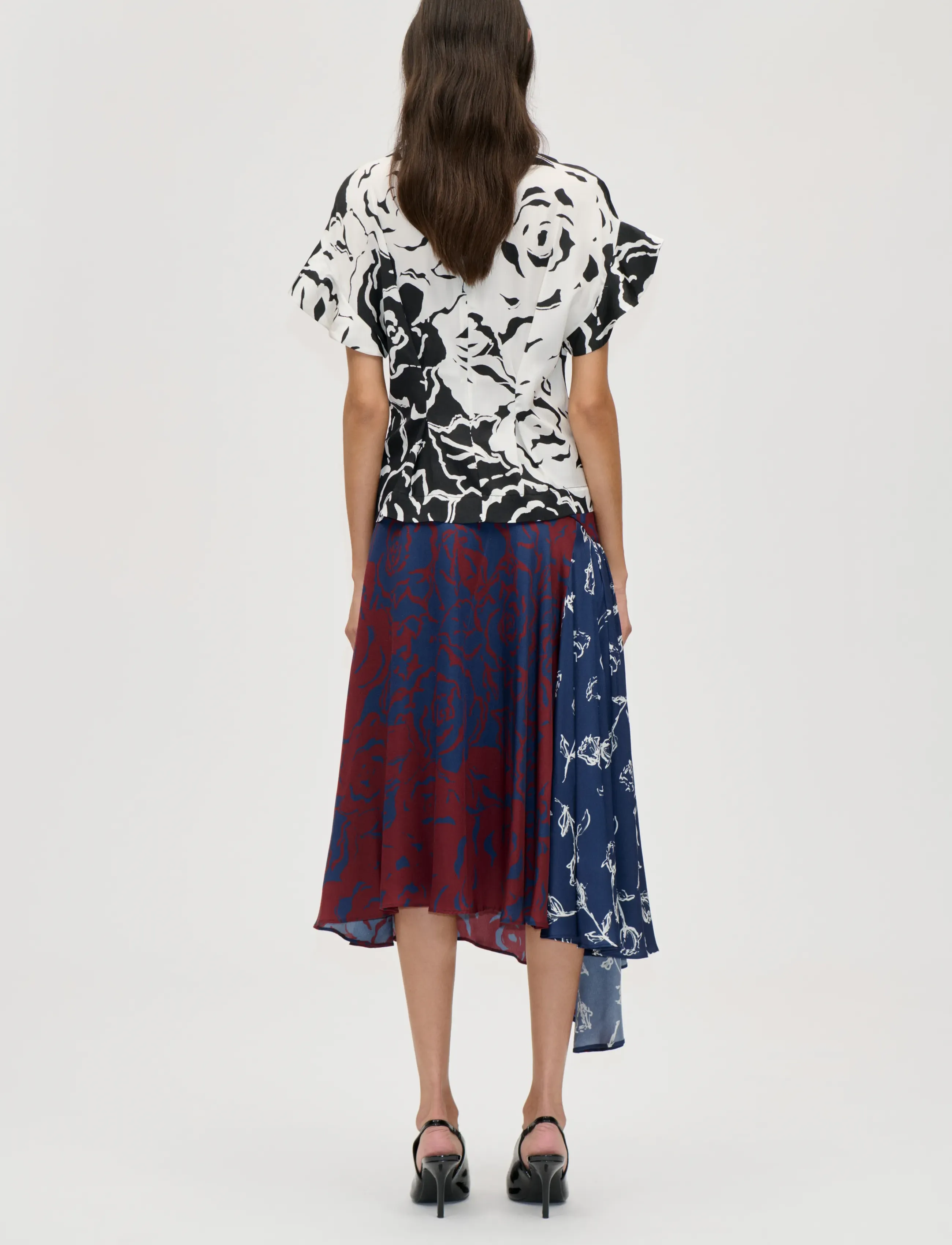 STINE GOYA - 2570 Fluid Silk Blend, Skirt Asymme - midi kjolar - graphic rose burgundy - 3