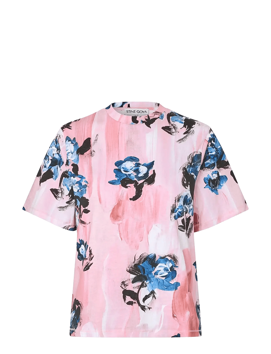 STINE GOYA - 2243 Light Jersey, Short Sleeve T-S - t-shirts - blue roses on blush - 1
