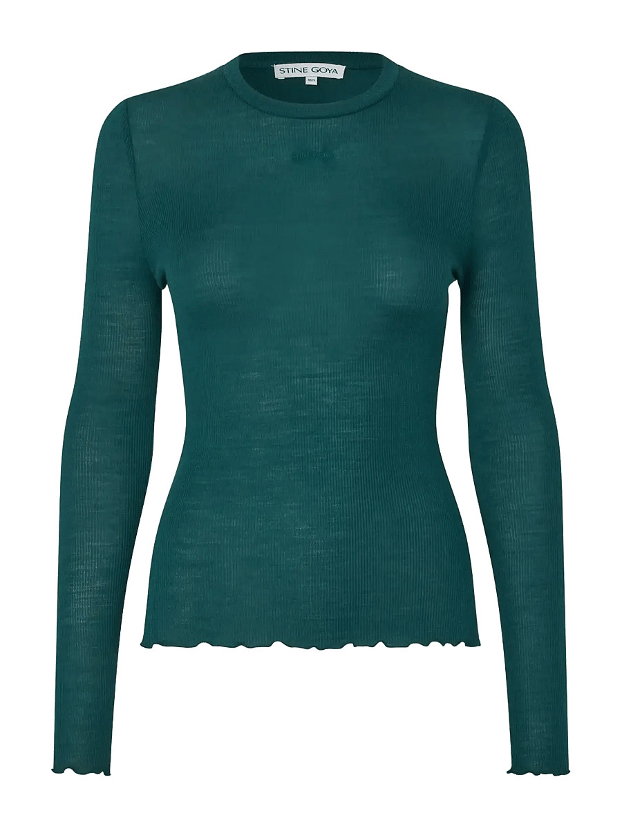 STINE GOYA - 2510 Lux Rib, Long Sleeve Crewneck - långärmade toppar - jade green - 1