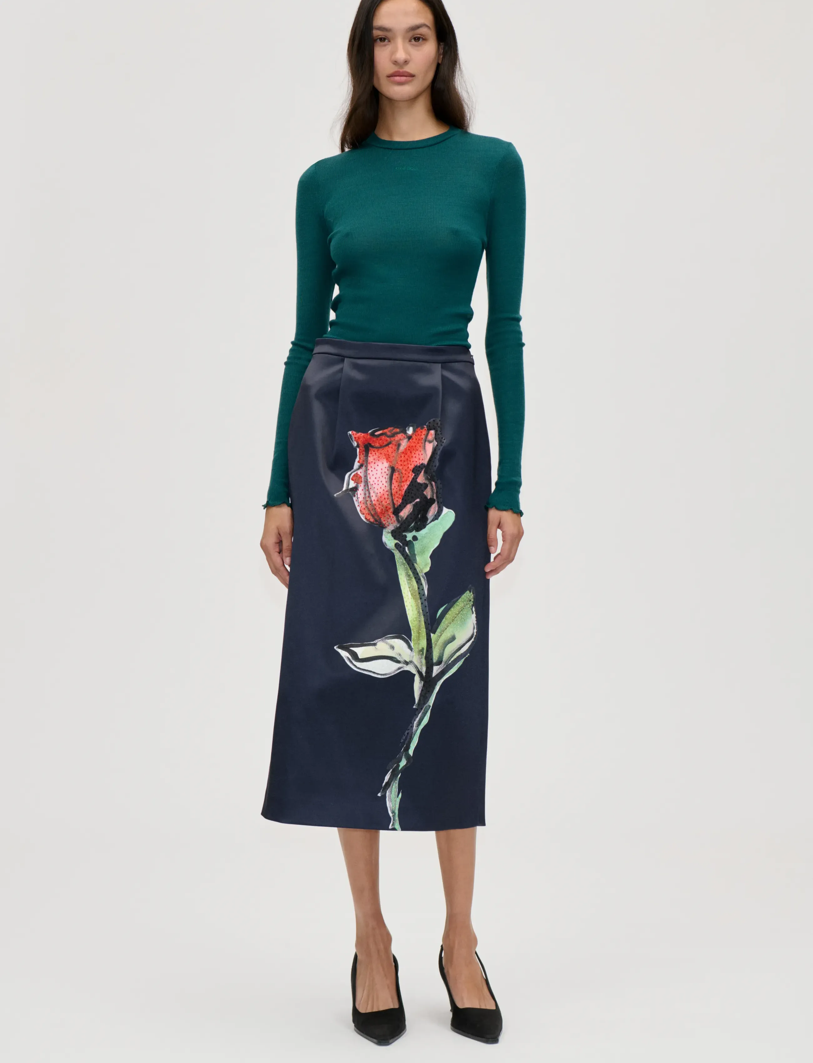 STINE GOYA - 2510 Lux Rib, Long Sleeve Crewneck - långärmade toppar - jade green - 0