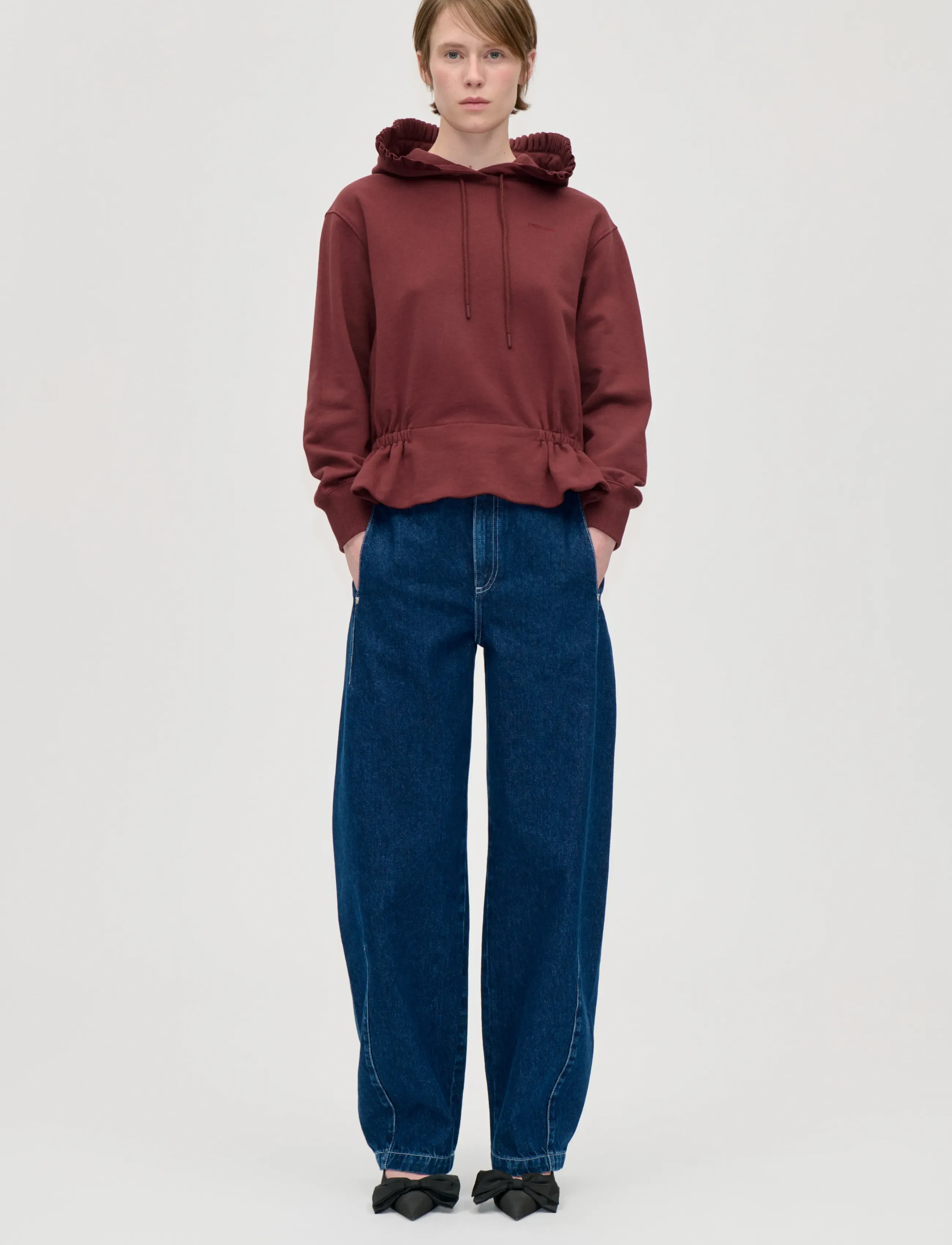 STINE GOYA - 2430 Terry, Ruffled Hoodie Sweatshi - speciella tillfällen - merlot - 0