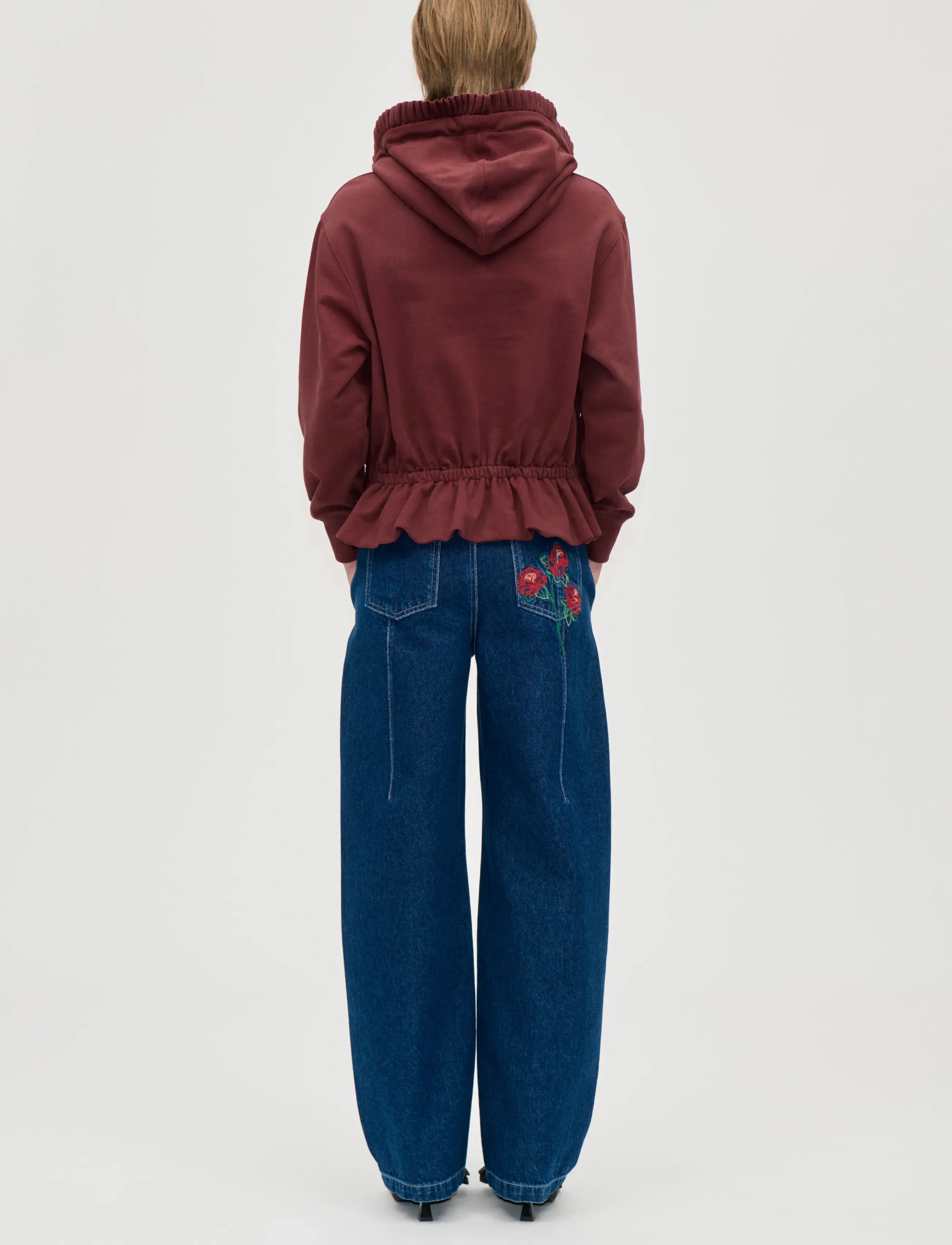 STINE GOYA - 2430 Terry, Ruffled Hoodie Sweatshi - speciella tillfällen - merlot - 3