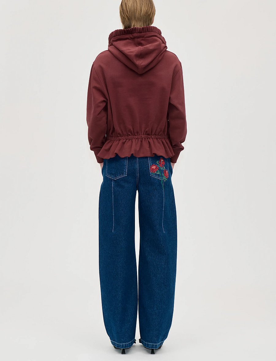 STINE GOYA - 2430 Terry, Ruffled Hoodie Sweatshi - speciella tillfällen - merlot - 3