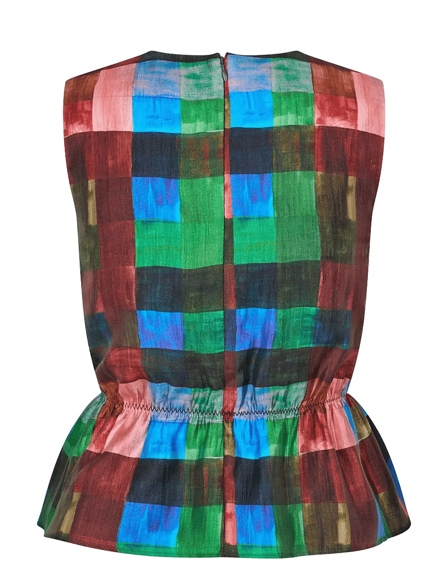 STINE GOYA - 2568 Soft Woven, Top With Cinched W - linnen - watercolor checks - 1