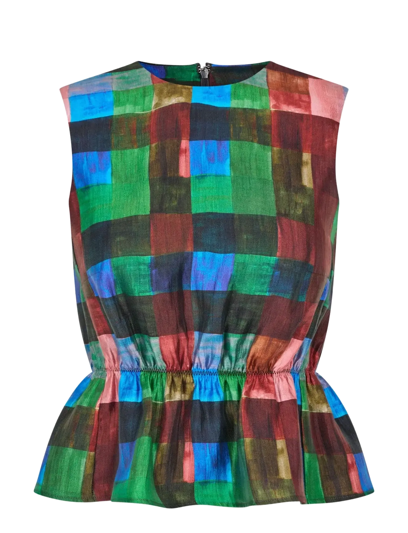 STINE GOYA - 2568 Soft Woven, Top With Cinched W - linnen - watercolor checks - 2