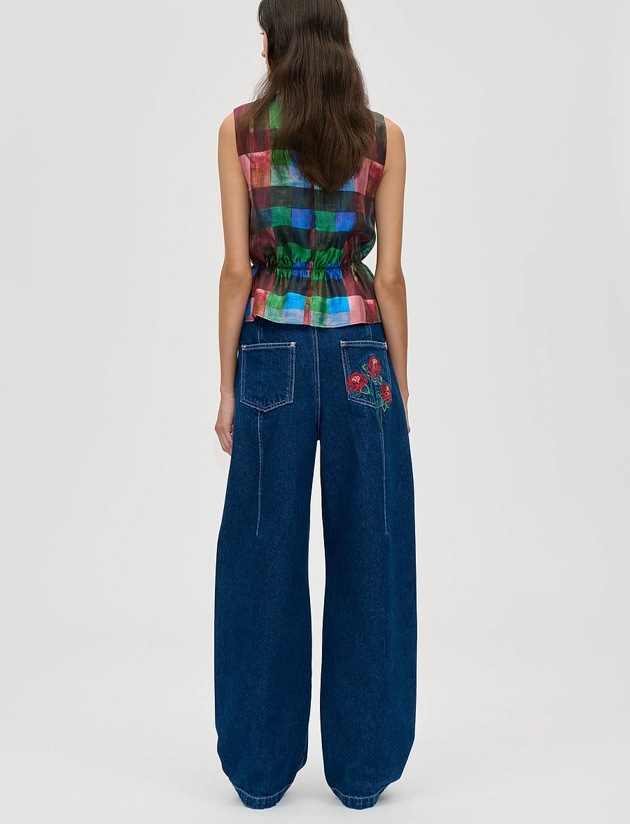 STINE GOYA - 2568 Soft Woven, Top With Cinched W - linnen - watercolor checks - 3