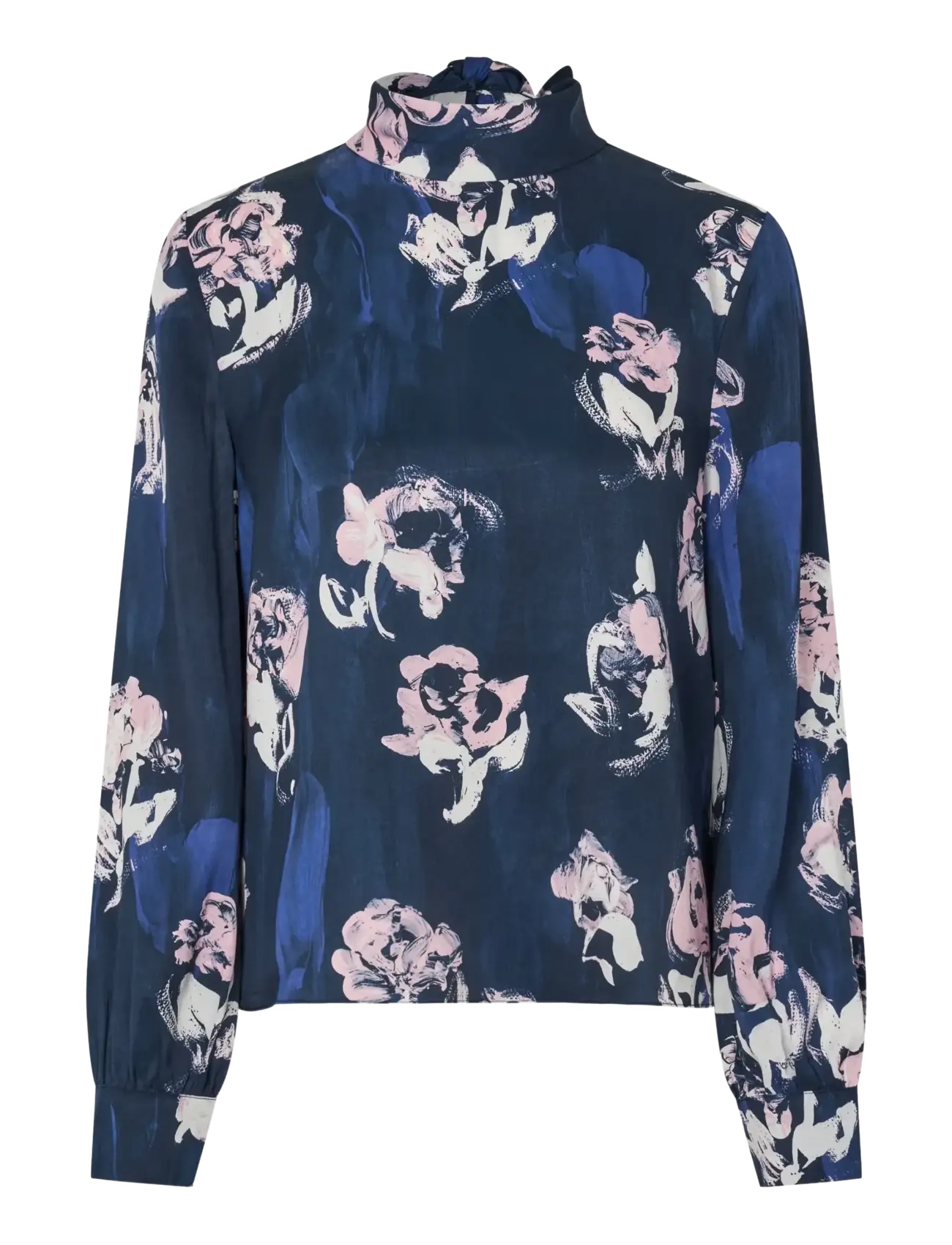 STINE GOYA 2263 Dry Viscose, Back Tie Blouse - Fashion Trends - BLUSH ROSES ON INDIGO / navy