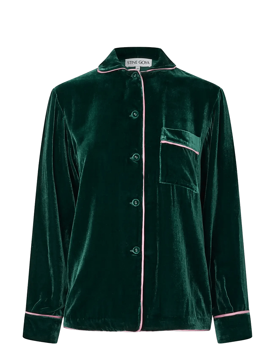STINE GOYA - 2465 Velvet, Pyjama Shirt - tops - jade green / blush - 1