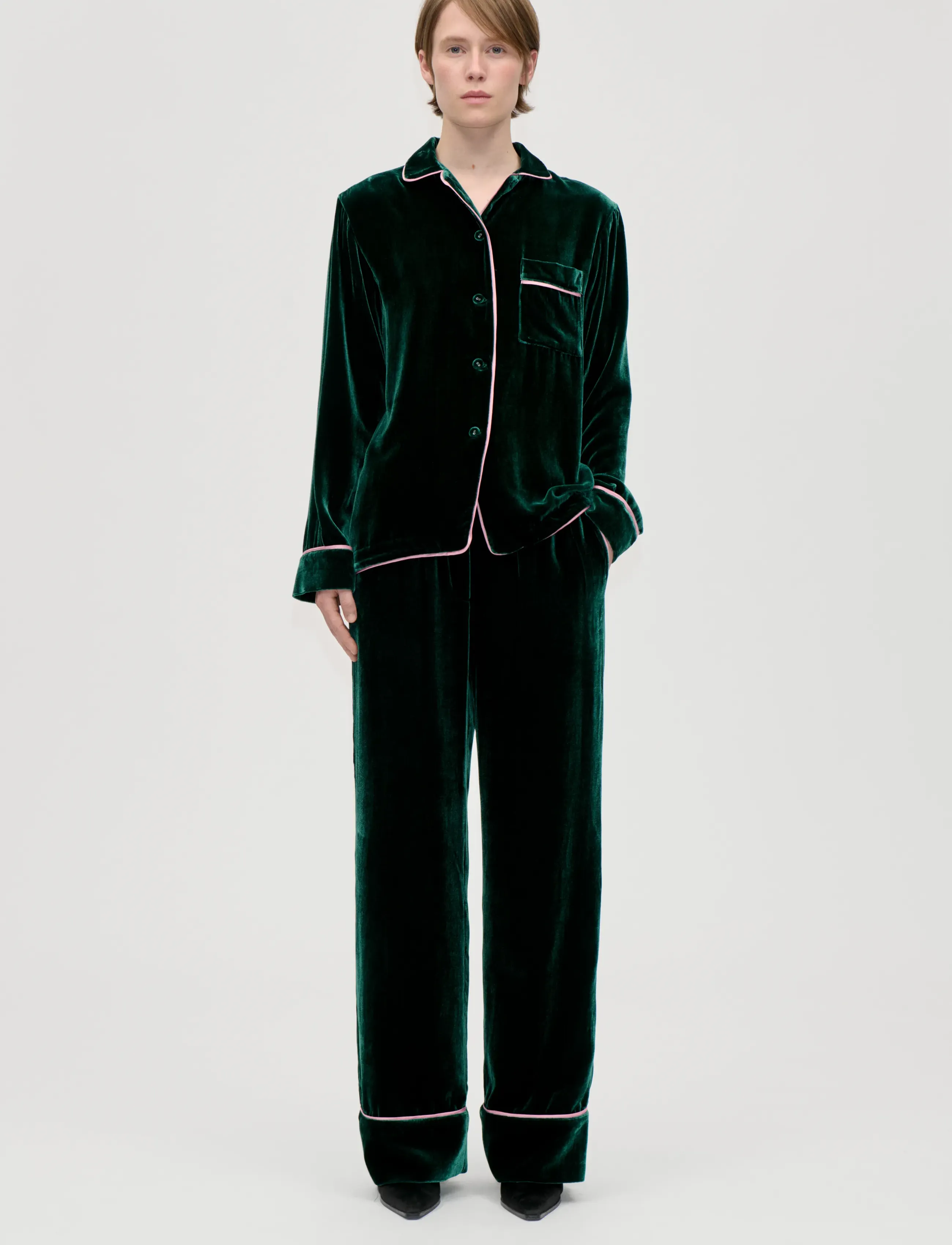 STINE GOYA - 2465 Velvet, Pyjama Shirt - tops - jade green / blush - 0