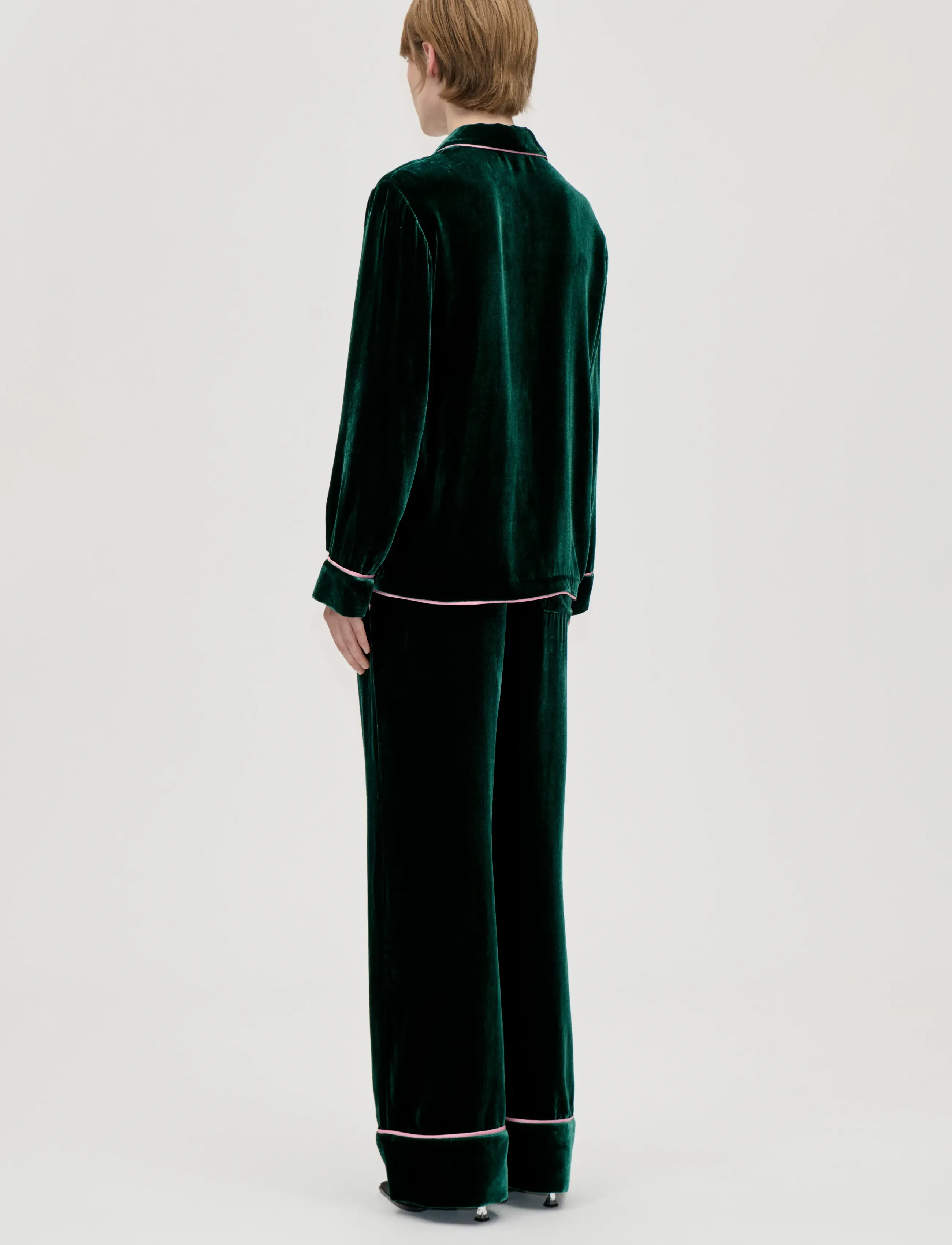 STINE GOYA - 2465 Velvet, Pyjama Shirt - tops - jade green / blush - 3