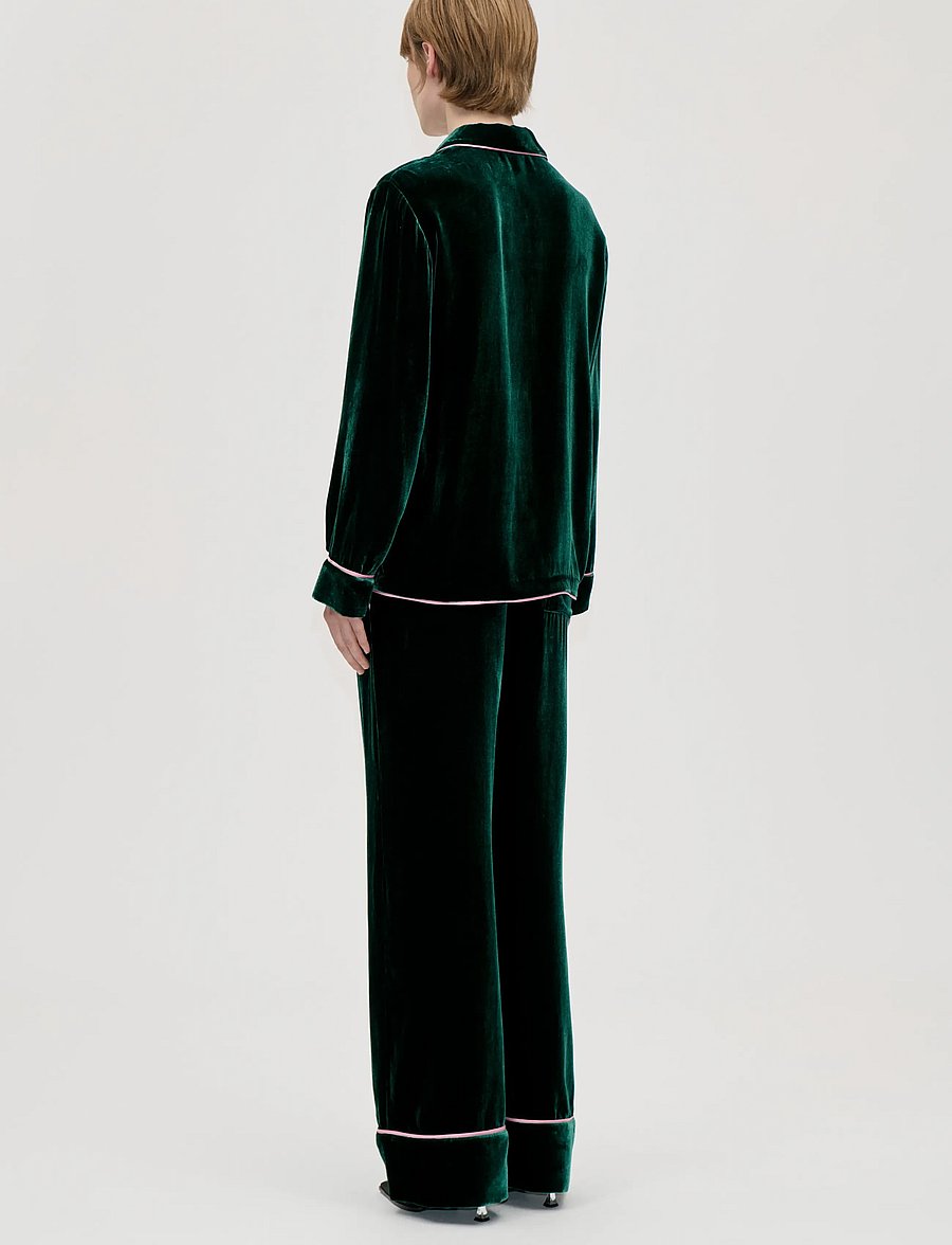 STINE GOYA - 2465 Velvet, Pyjama Shirt - tops - jade green / blush - 3