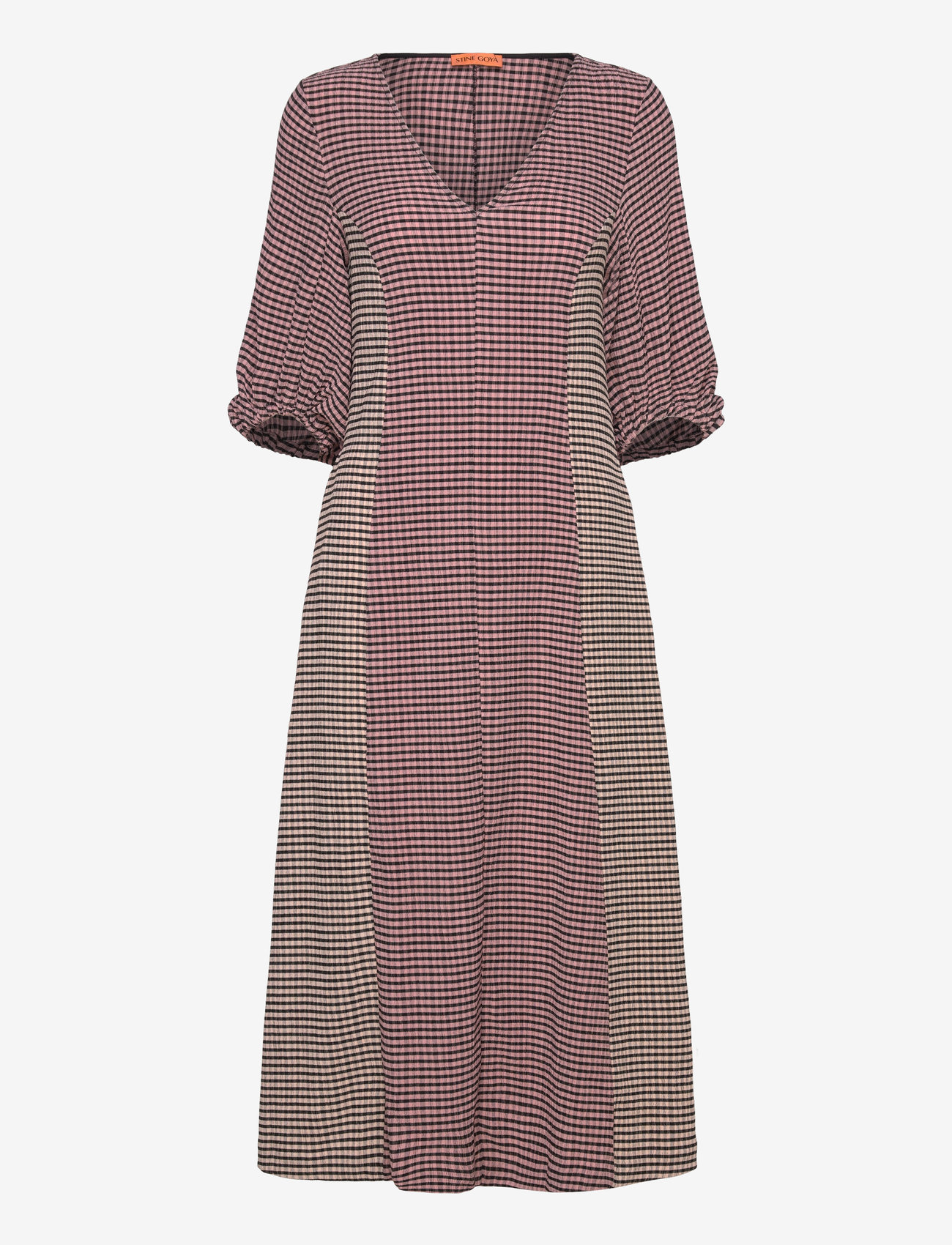 STINE GOYA - 2247 Patchwork Jersey, Three-Quarte - midi dresses - pink/black - 0