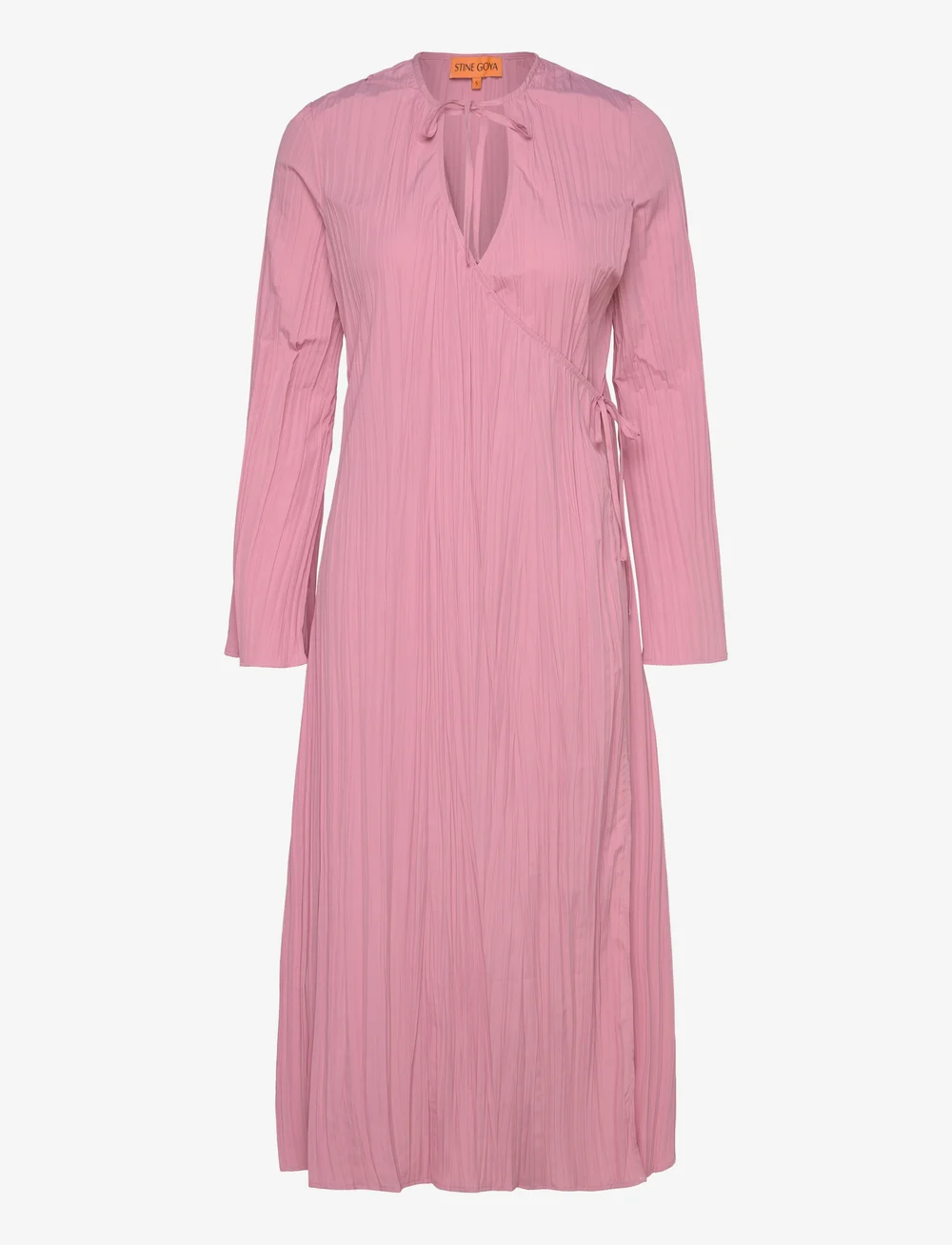 STINE GOYA - 2342 Pleated Poly, Long Sleeve Wrap - midiklänningar - pink nectar - 0