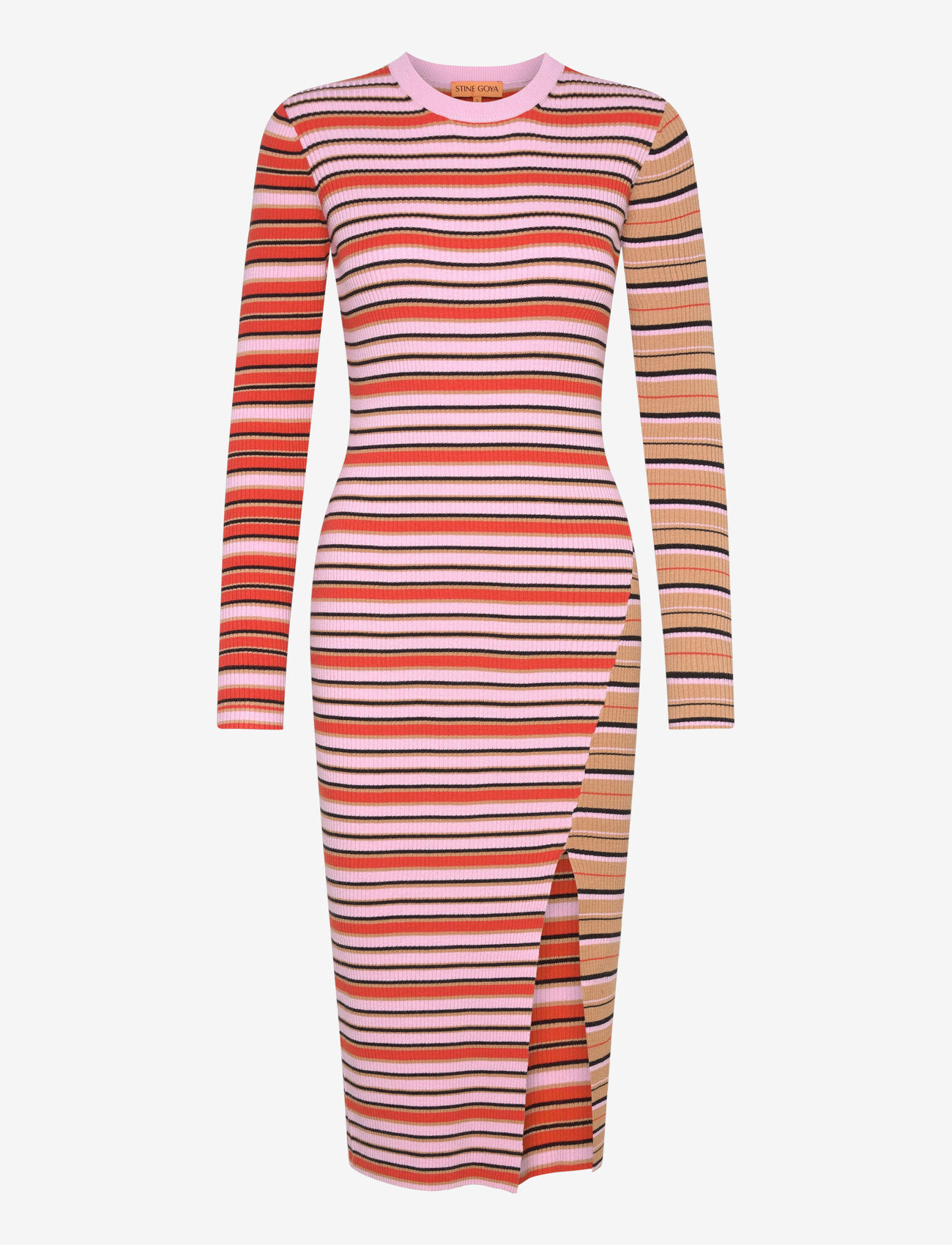 STINE GOYA - 2356 Soft Rib, Long Sleeve Knit Dre - knitted dresses - cream stripes / pink stripes - 0