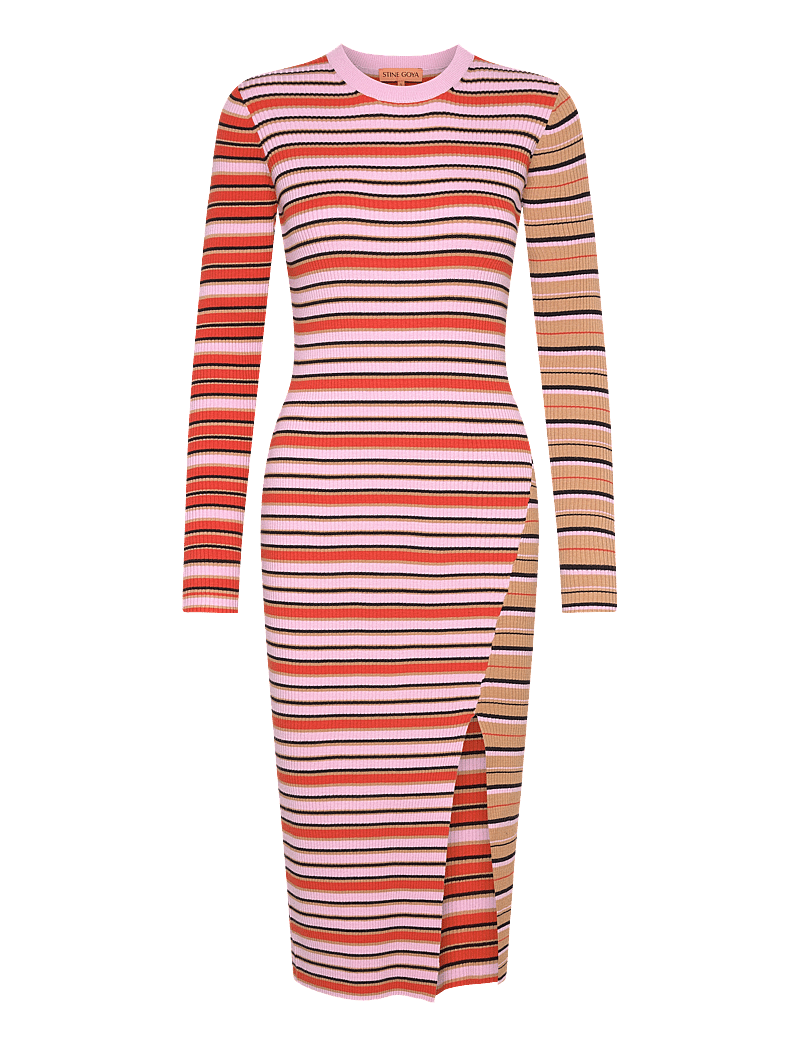STINE GOYA - 2356 Soft Rib, Long Sleeve Knit Dre - knitted dresses - cream stripes / pink stripes - 0