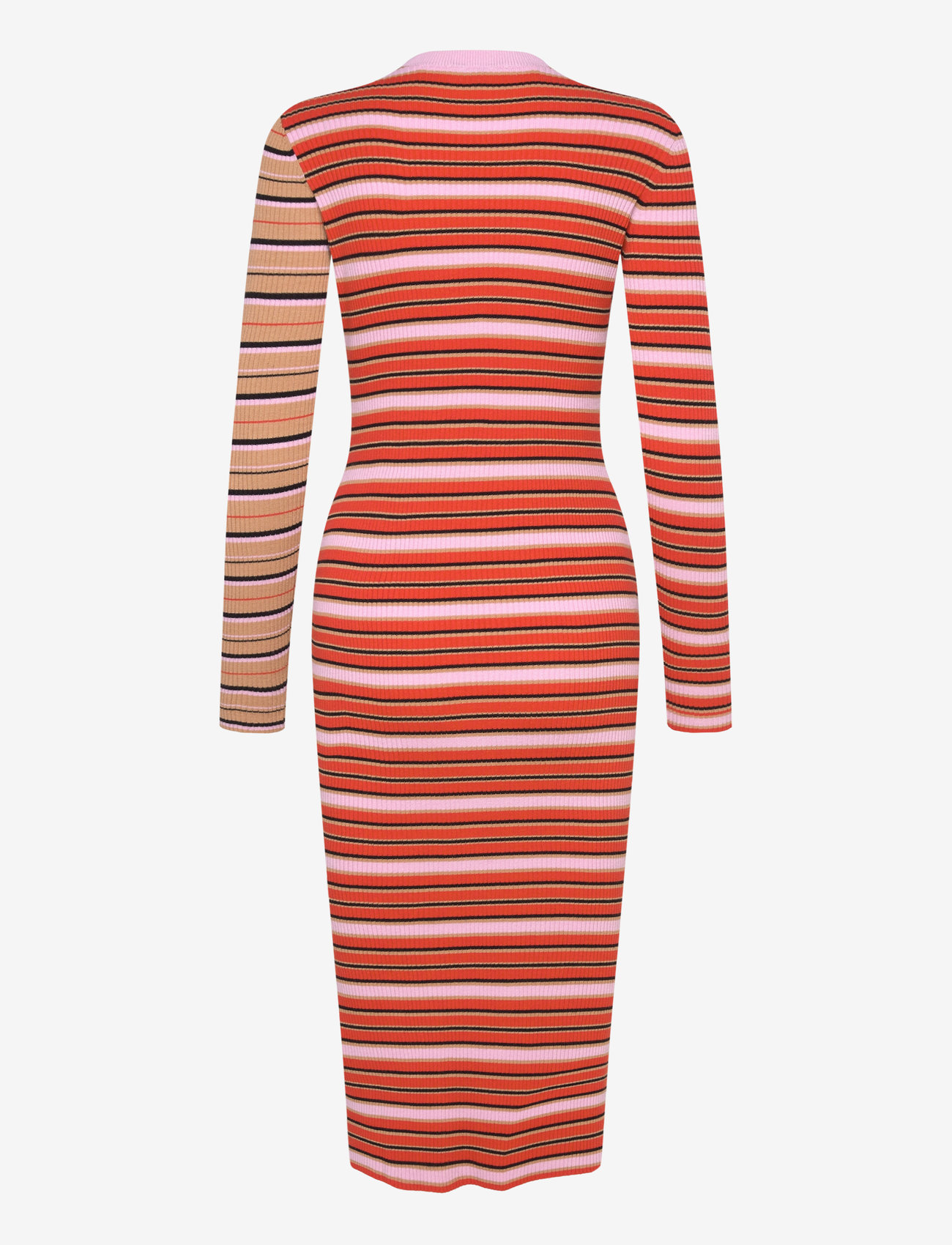 STINE GOYA - 2356 Soft Rib, Long Sleeve Knit Dre - knitted dresses - cream stripes / pink stripes - 1