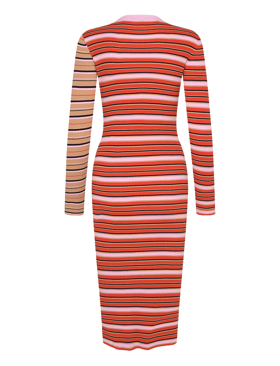 STINE GOYA - 2356 Soft Rib, Long Sleeve Knit Dre - knitted dresses - cream stripes / pink stripes - 1