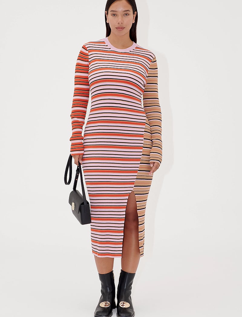 STINE GOYA - 2356 Soft Rib, Long Sleeve Knit Dre - knitted dresses - cream stripes / pink stripes - 2
