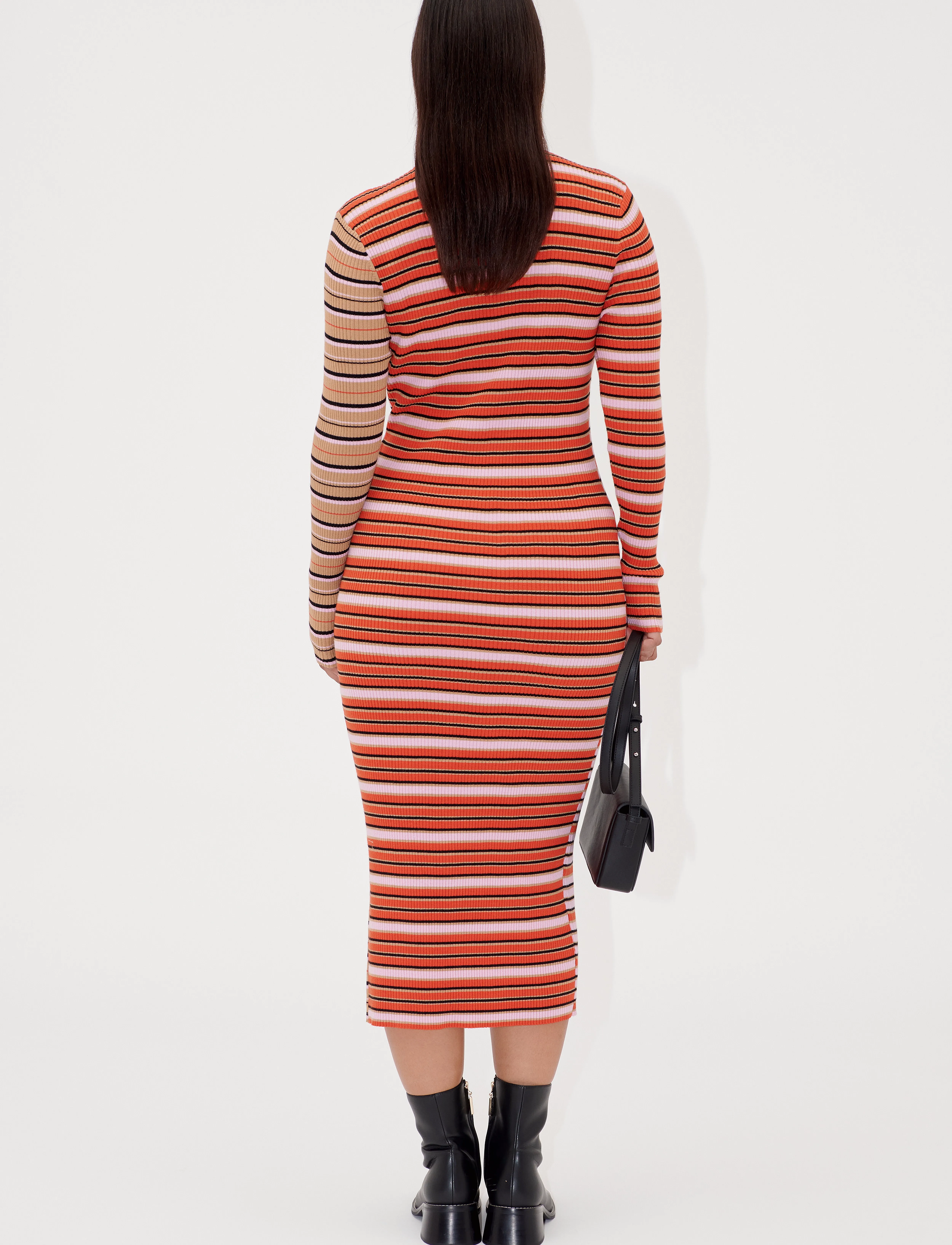 STINE GOYA - 2356 Soft Rib, Long Sleeve Knit Dre - knitted dresses - cream stripes / pink stripes - 3