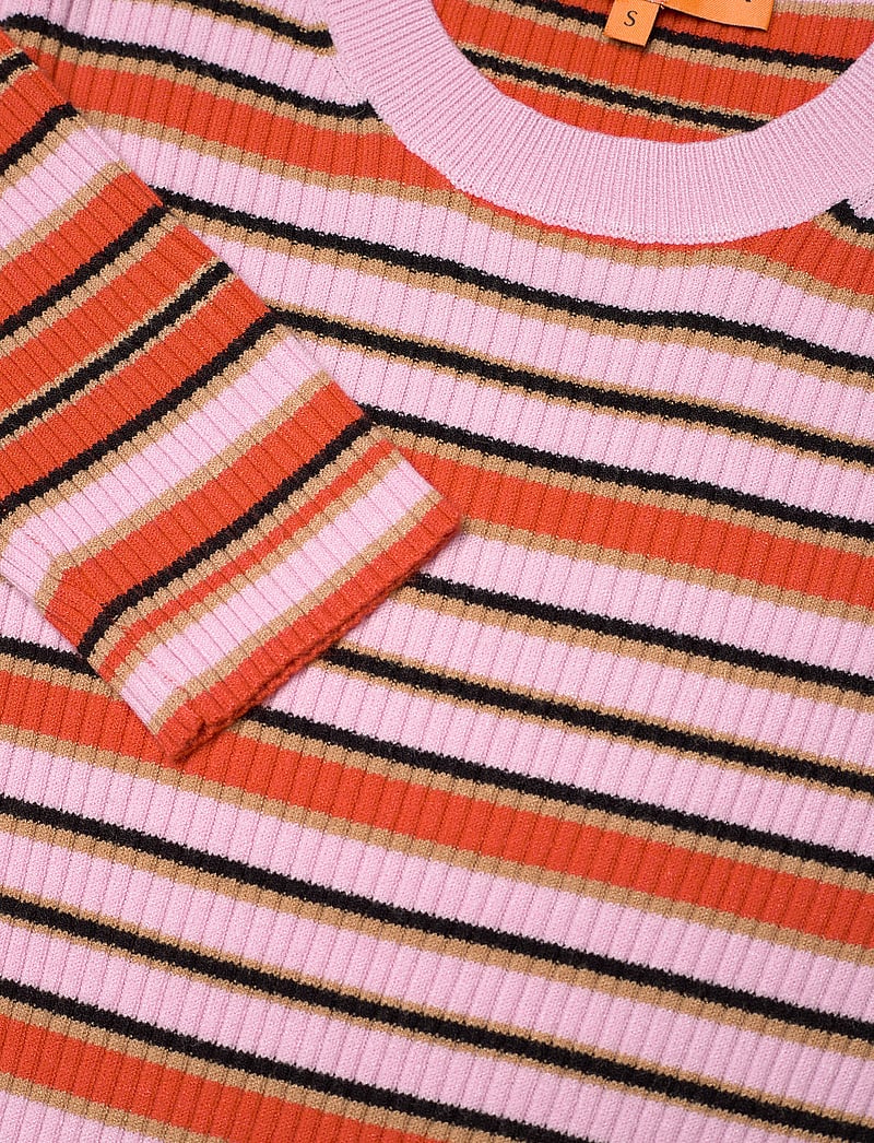 STINE GOYA - 2356 Soft Rib, Long Sleeve Knit Dre - knitted dresses - cream stripes / pink stripes - 4