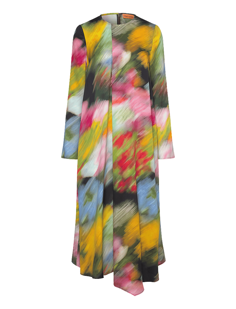 STINE GOYA - 2263 Dry Viscose, Draped Asymmetric - midi kjoler - liquid floral - 0