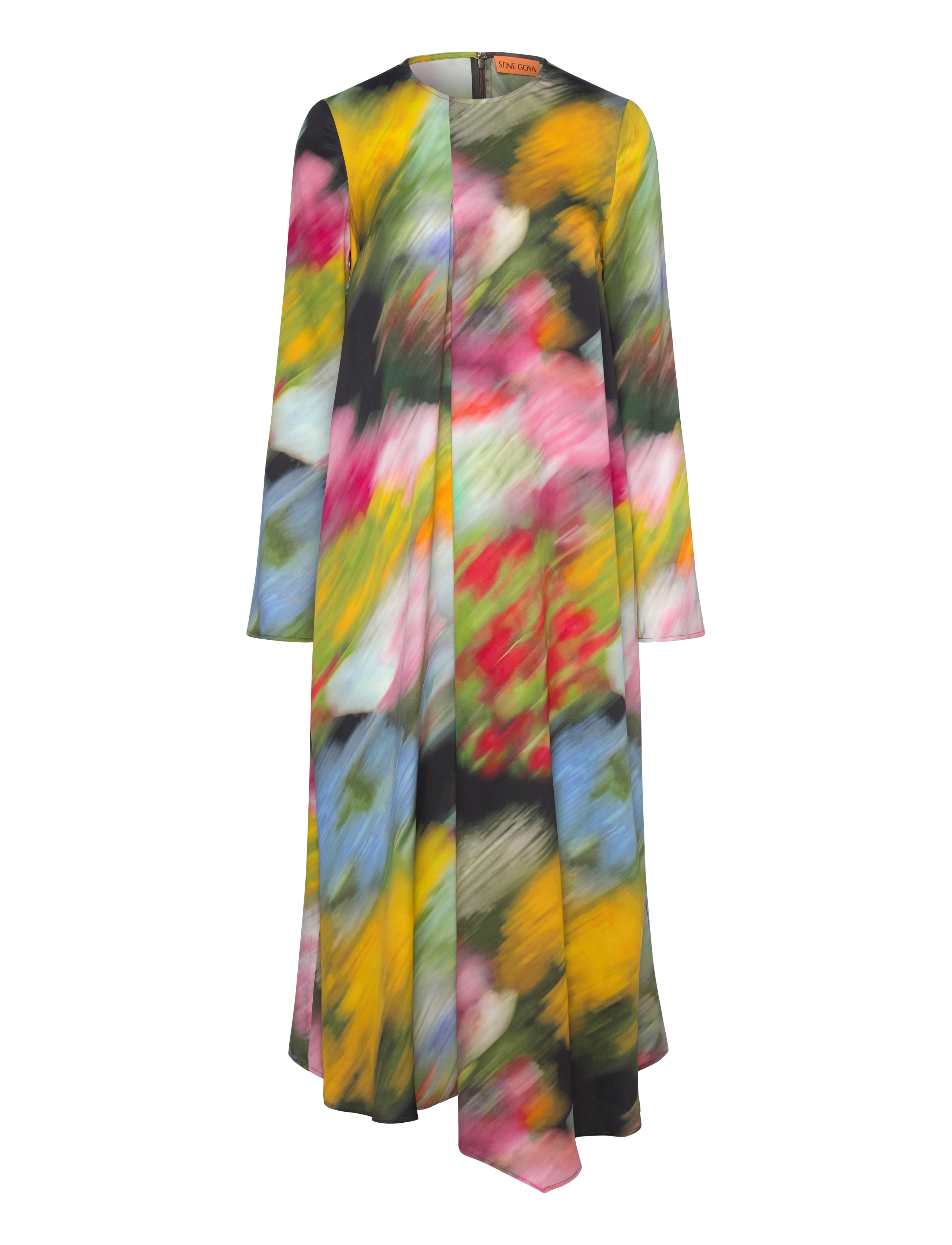 STINE GOYA - 2263 Dry Viscose, Draped Asymmetric - midi kjoler - liquid floral - 0