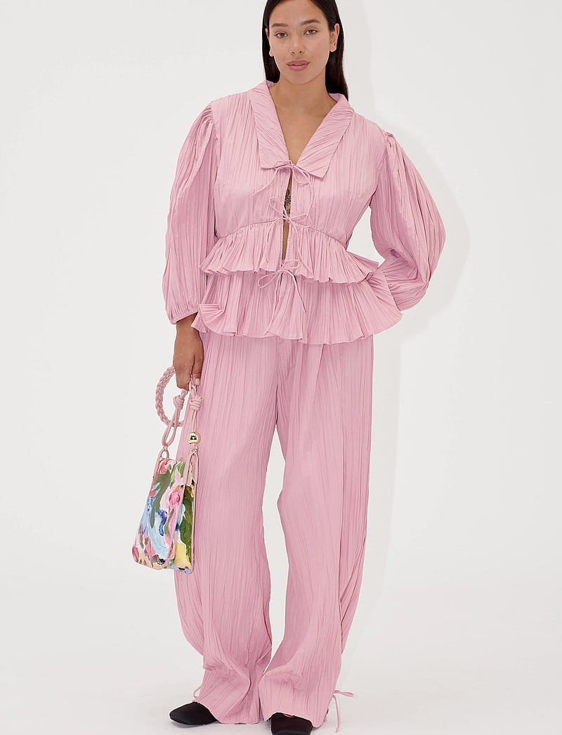 STINE GOYA - 2342 Pleated Poly, Loose Pants w/ Tie - straight leg hosen - pink nectar - 2