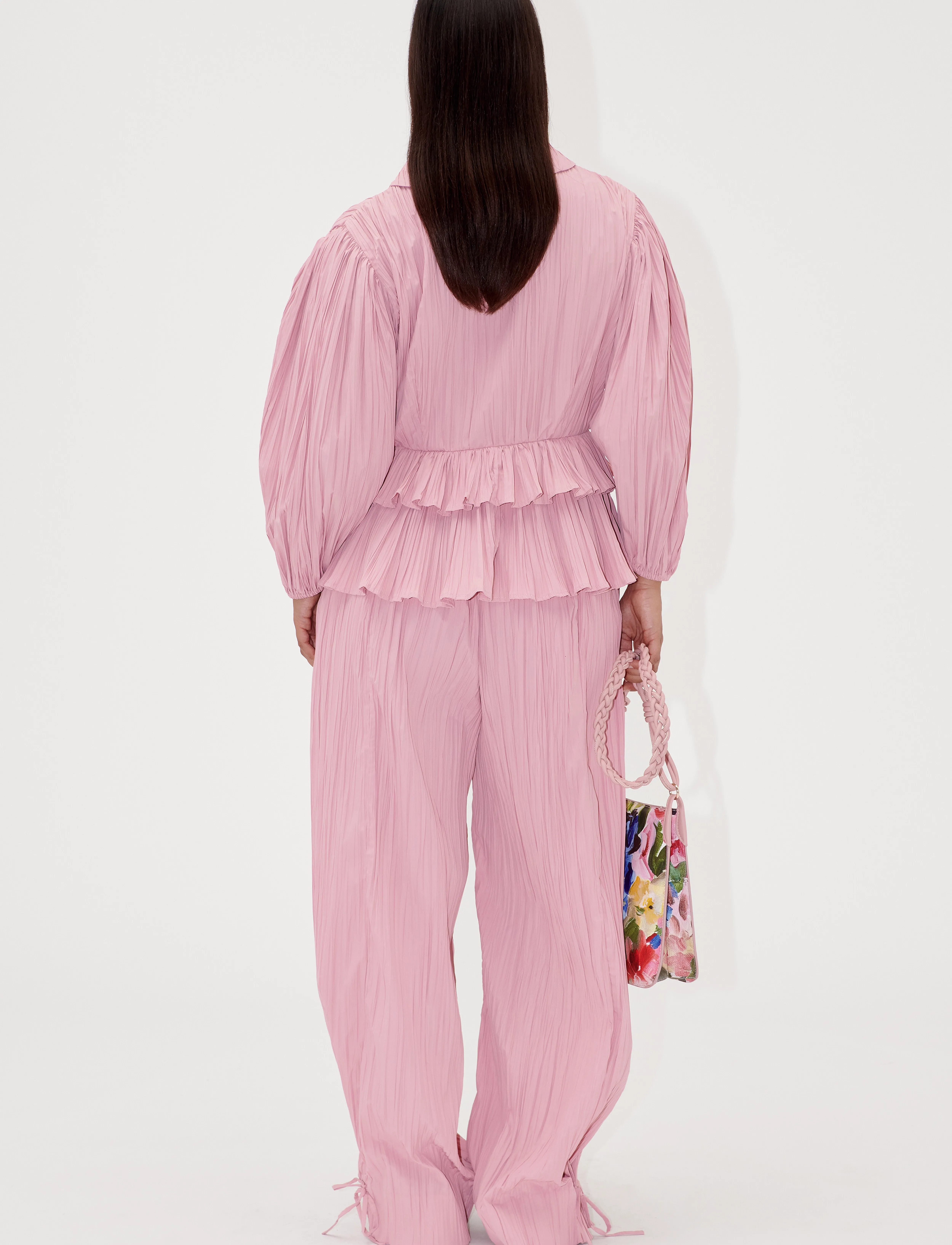 STINE GOYA - 2342 Pleated Poly, Loose Pants w/ Tie - buxur með beinum skálmum - pink nectar - 3