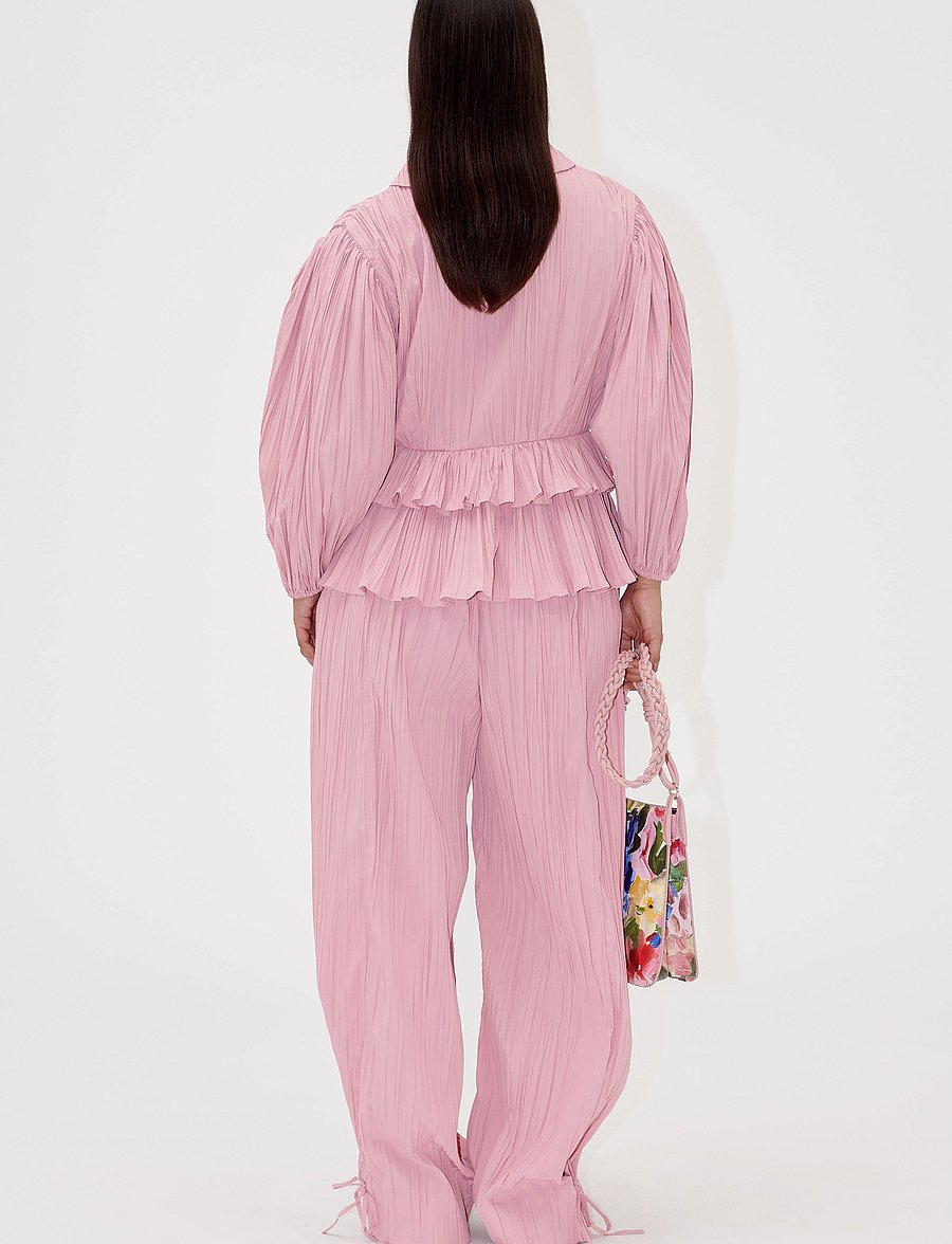 STINE GOYA - 2342 Pleated Poly, Loose Pants w/ Tie - sirge säärega püksid - pink nectar - 3