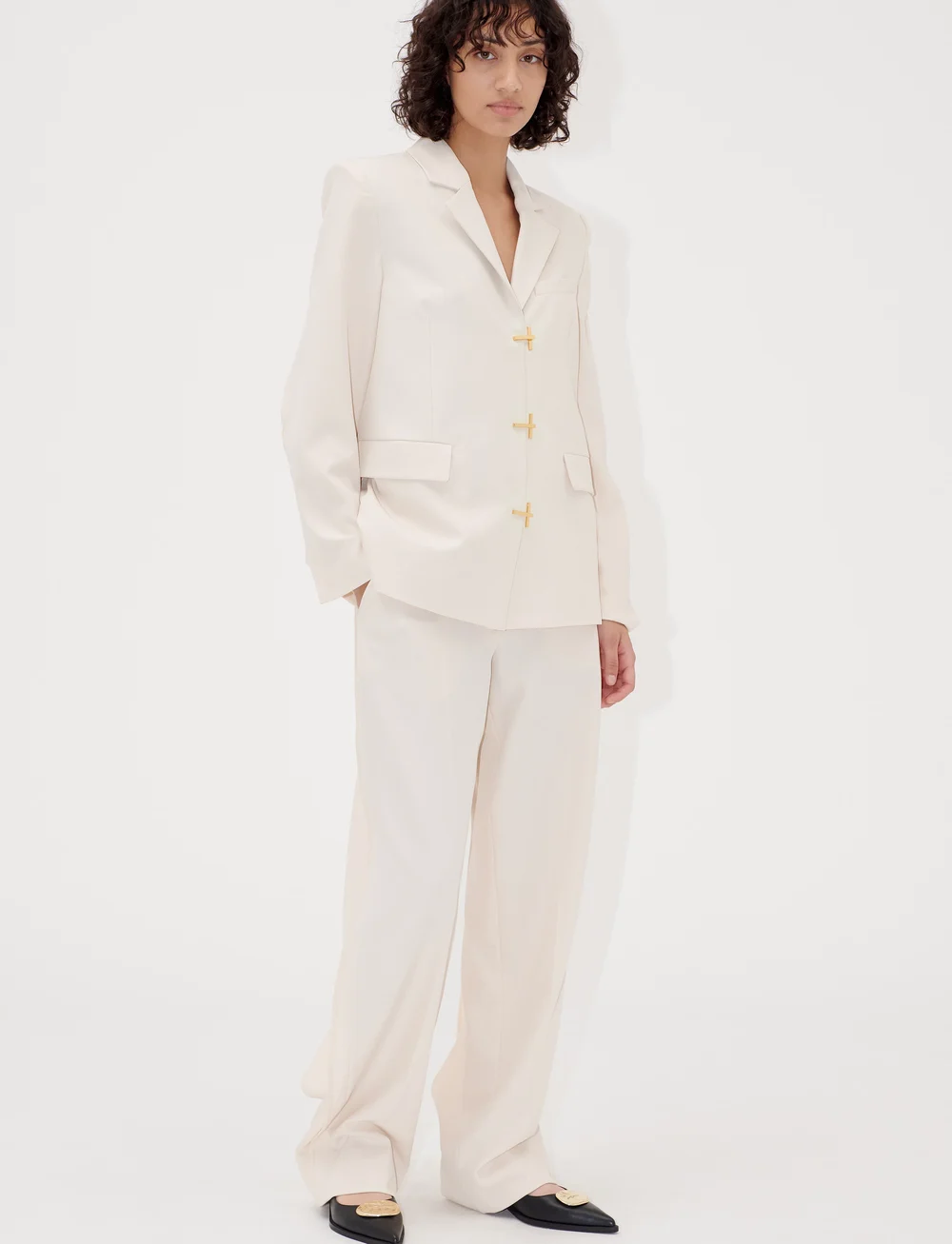 STINE GOYA - 2347 Matte Sheer Tailoring, Tailore - straight leg hosen - ivory / cornsilk - 2