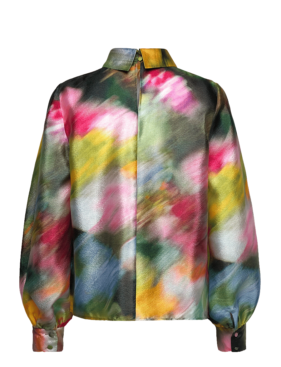 STINE GOYA - 2067 Flat Textured Poly, Gathered Long Sleeve Top - langärmlige blusen - liquid floral - 1