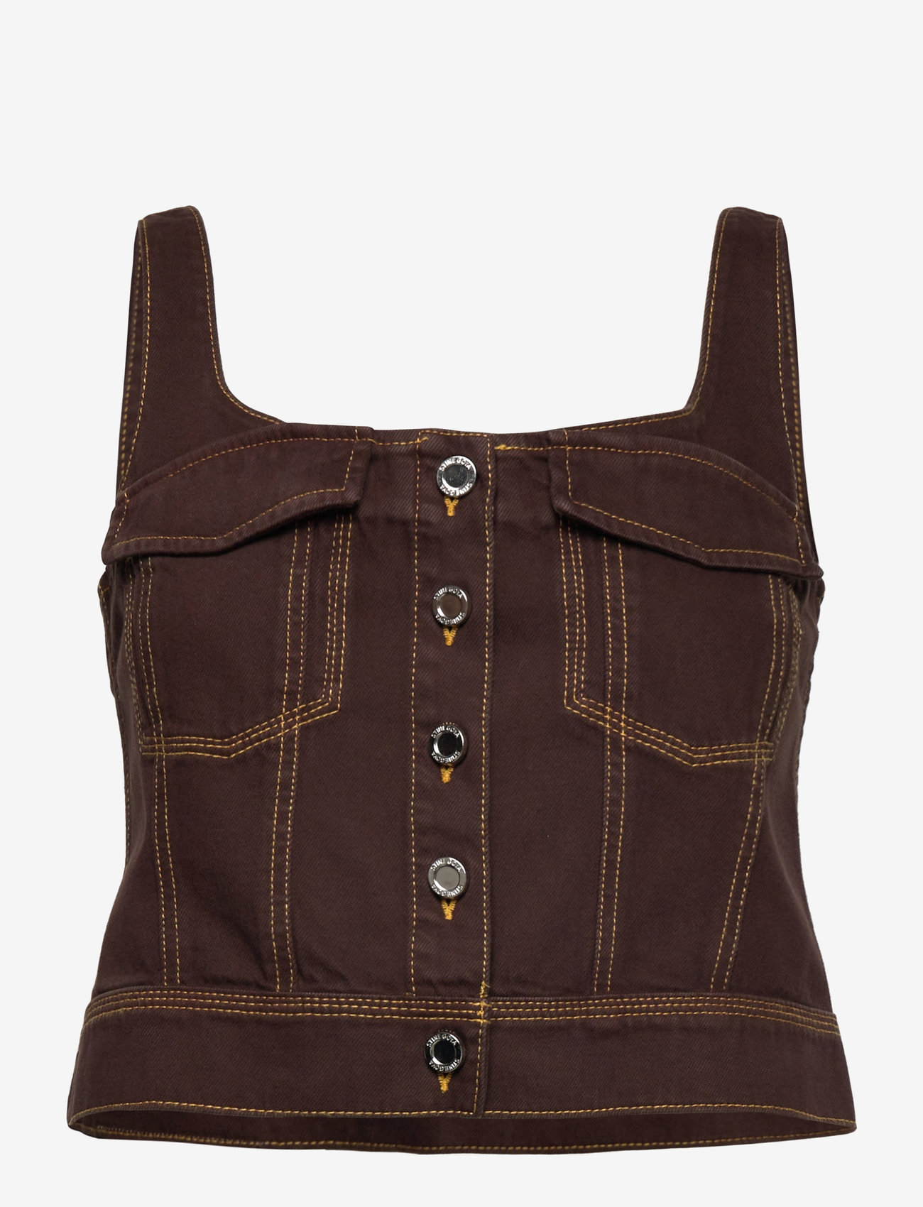 STINE GOYA - 2251 Denim, Cropped Denim Bustier - Ärmellose tops - chicory coffee - 0