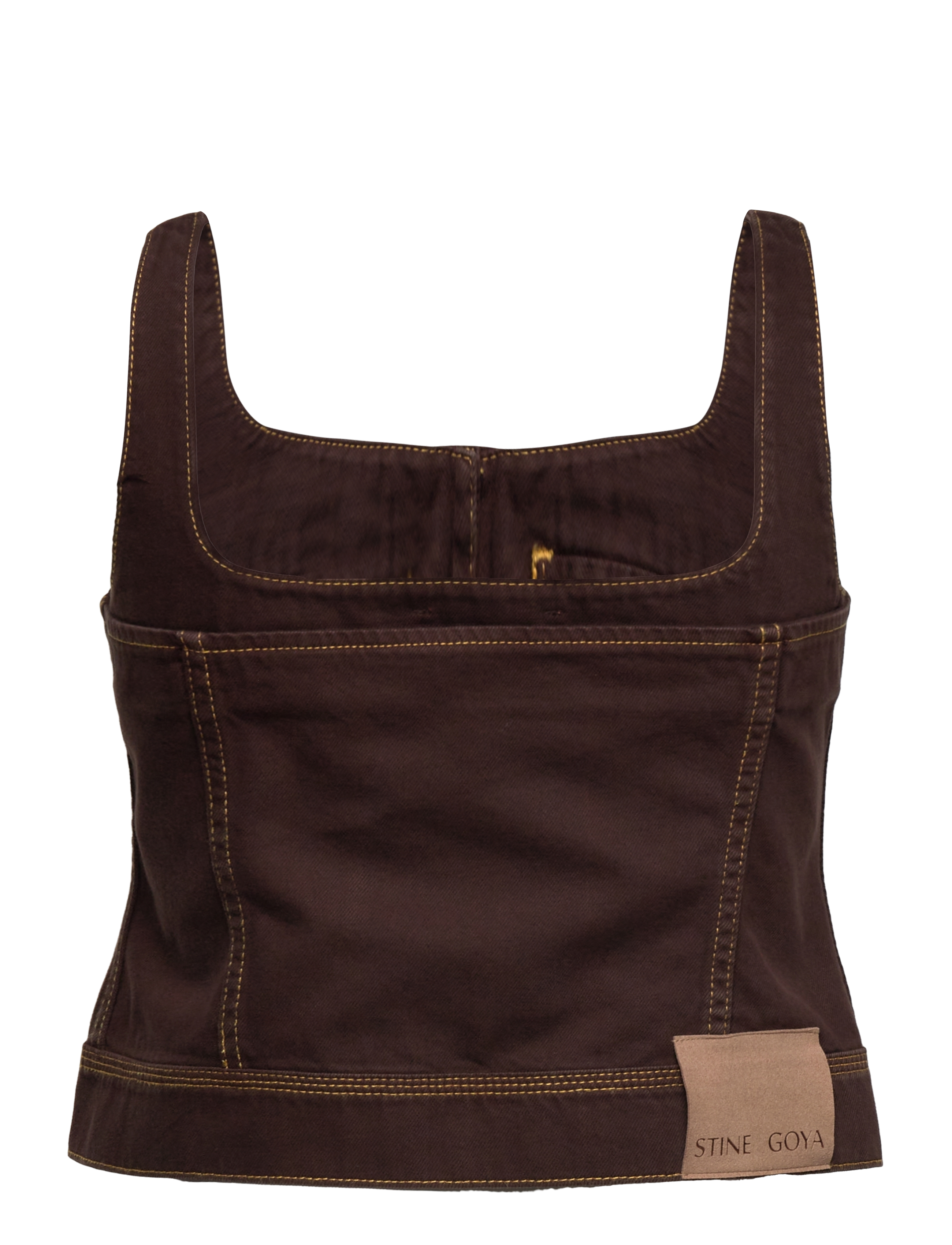 STINE GOYA - 2251 Denim, Cropped Denim Bustier - linnen - chicory coffee - 1