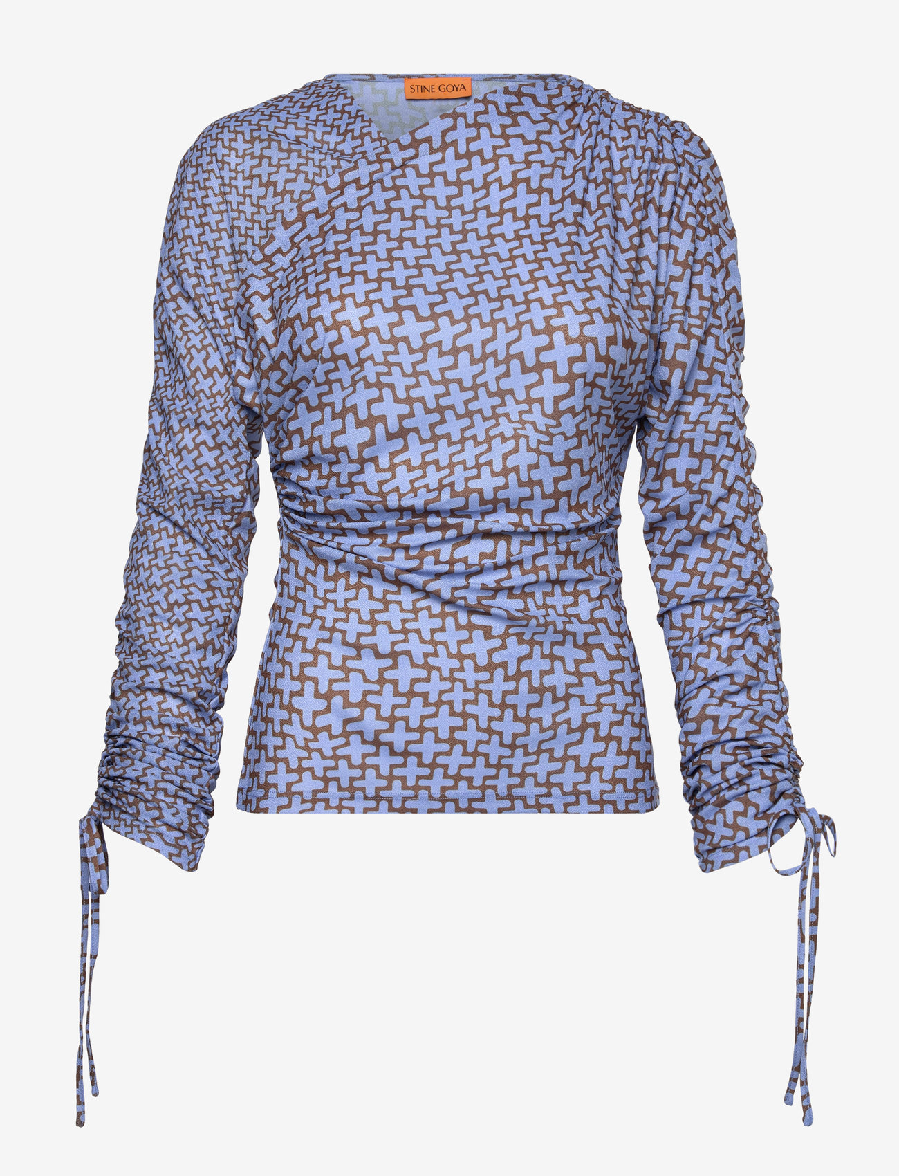 STINE GOYA - 2245 Dry Jersey, Wrap Front Gathere - langerma blússur - graphic weave - 0