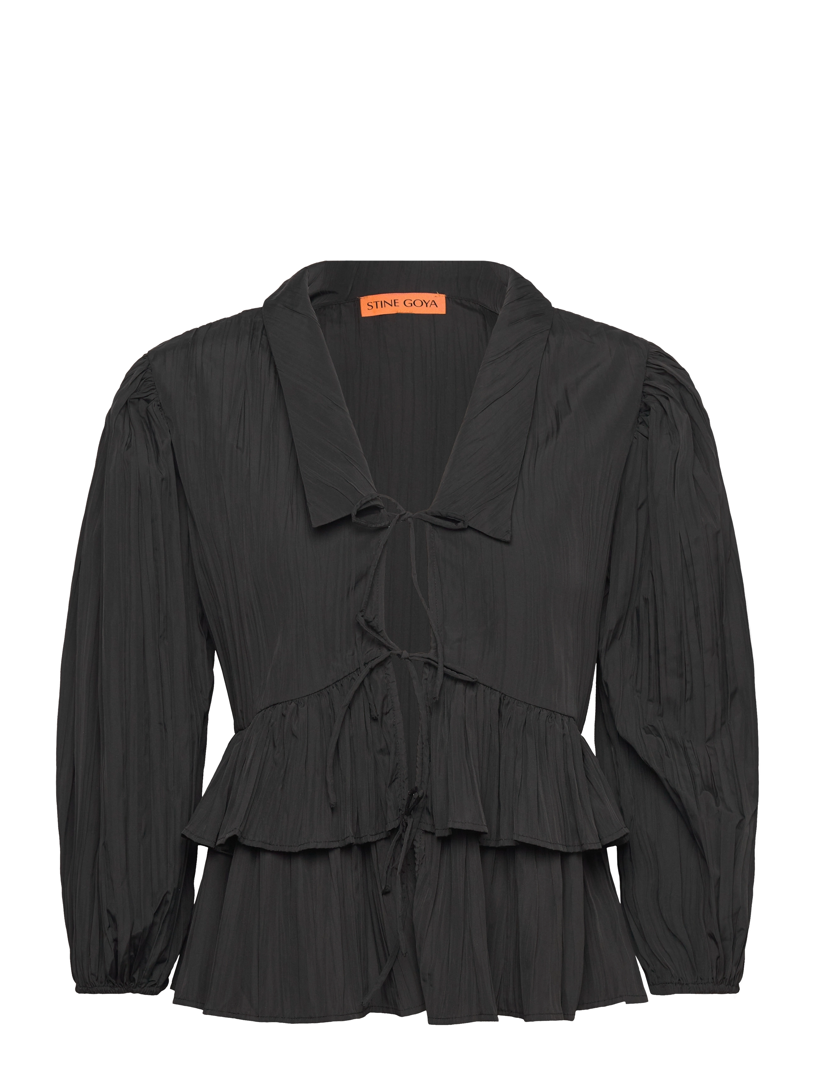 STINE GOYA 2342 Pleated Poly, Balloon Sleeve Tie Top, S, Blouses, Schwarz - Long-sleeved, Frauen